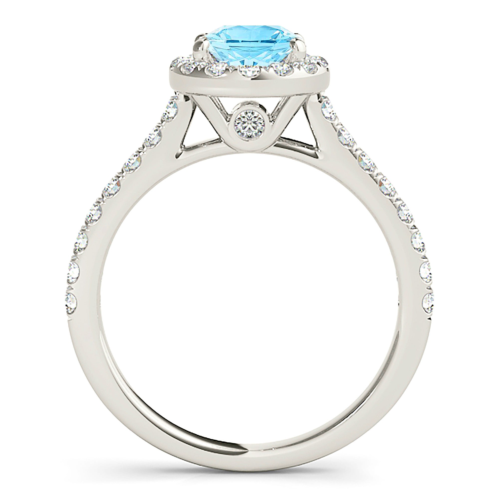 1.10 ct. Genuine Aquamarine Ring With 0.35 ctw. Diamond Halo and Delicate Diamond Band, Hidden Accent Diamond , Blue Aquamarine Halo Ring-VIRABYANI