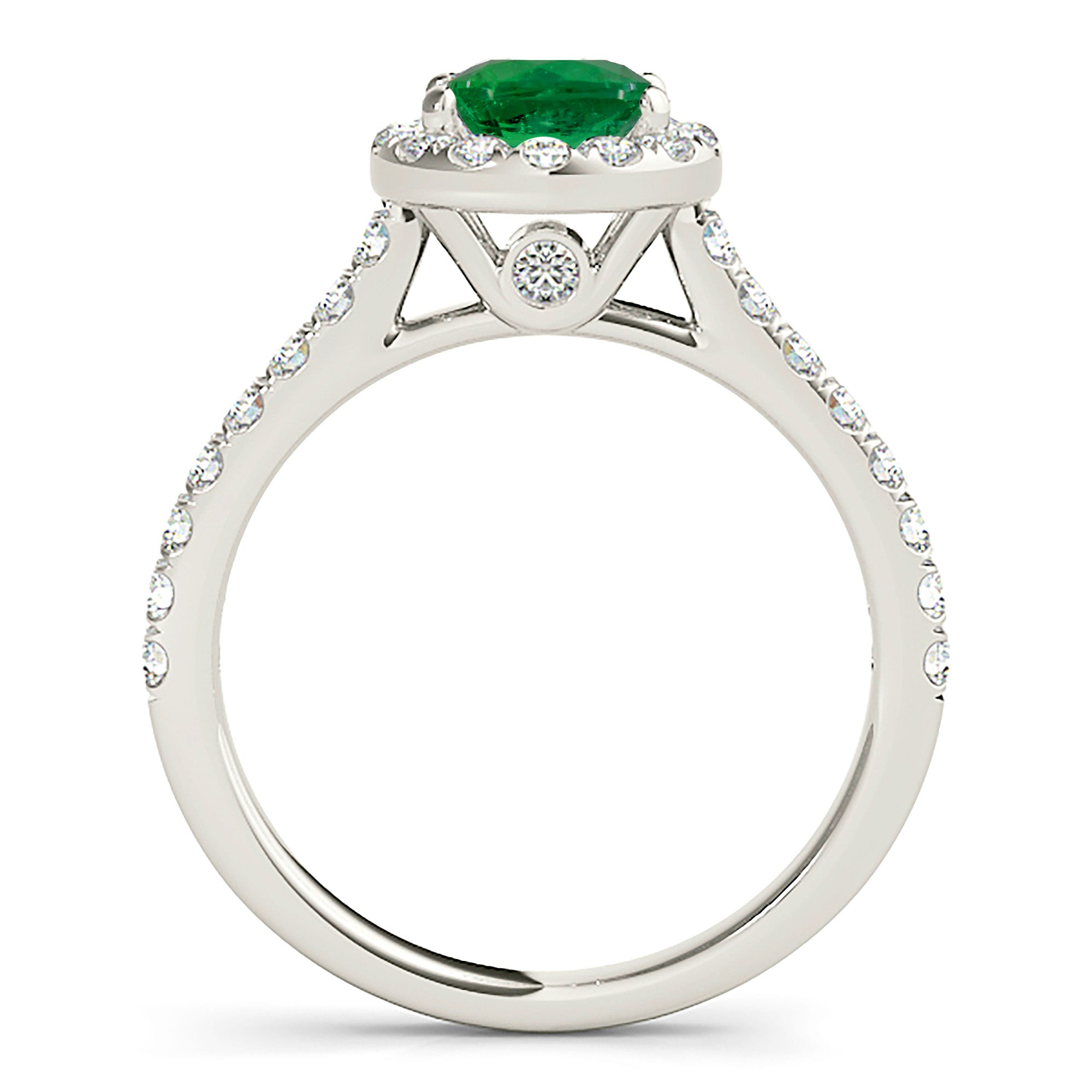 1.14 ct. Genuine Emerald Ring with 0.35 ctw. Diamond Halo And Thin Band,Side Accent Diamonds-VIRABYANI