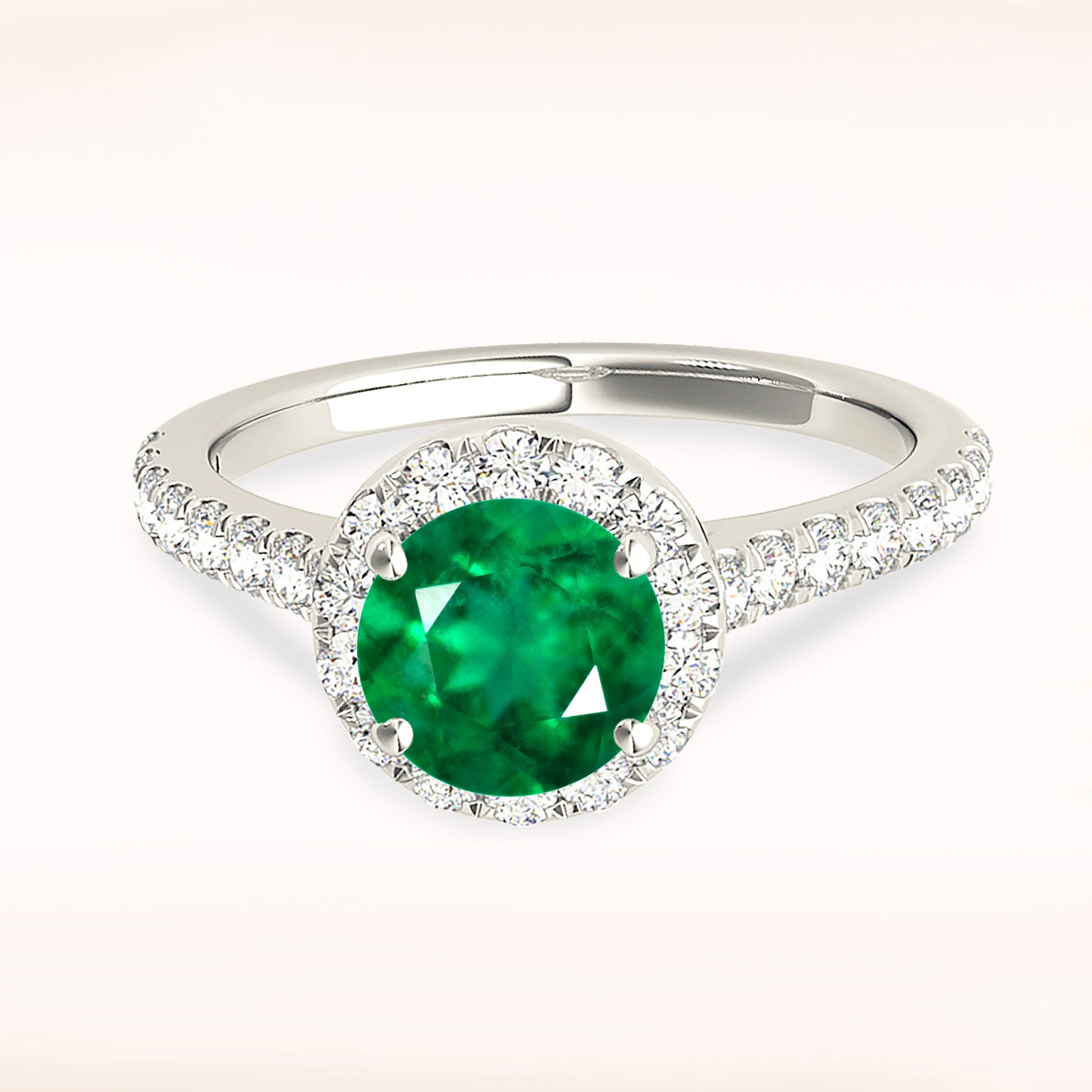 1.14 ct. Genuine Emerald Ring with 0.35 ctw. Diamond Halo And Thin Band,Side Accent Diamonds-VIRABYANI