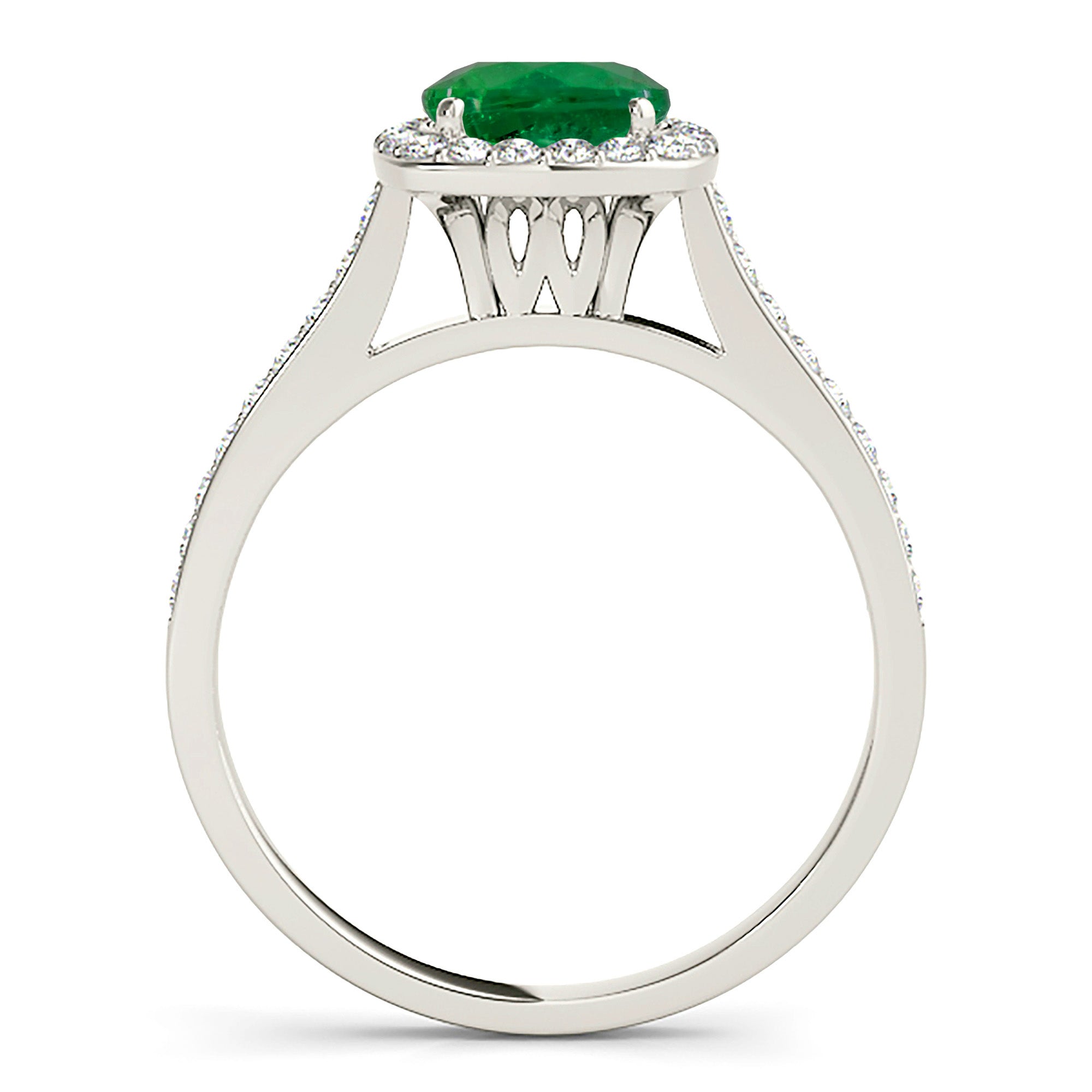 1.68 ct. Genuine Emerald Ring With 0.35 ctw. Diamond Halo and Delicate Diamond Band-VIRABYANI
