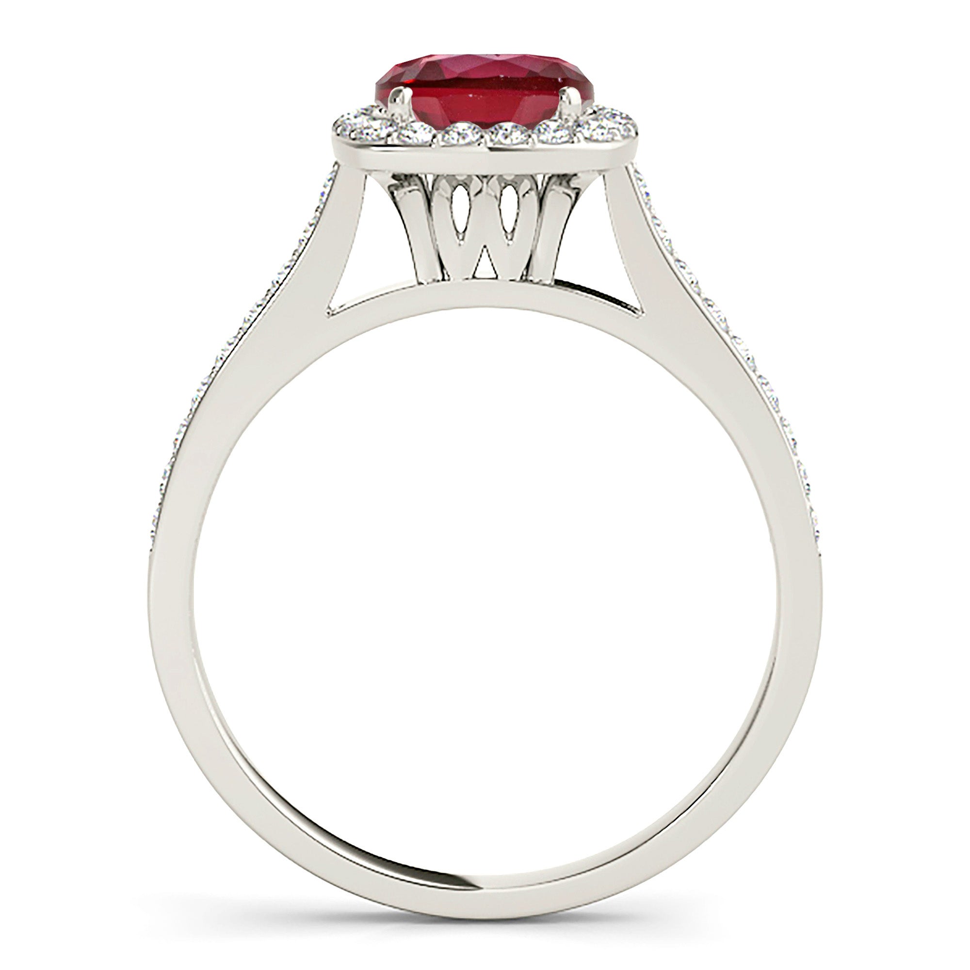 1.45 ct. Genuine Ruby Ring With 0.35 ctw. Diamond Cushion Halo And Delicate Diamond Band-VIRABYANI