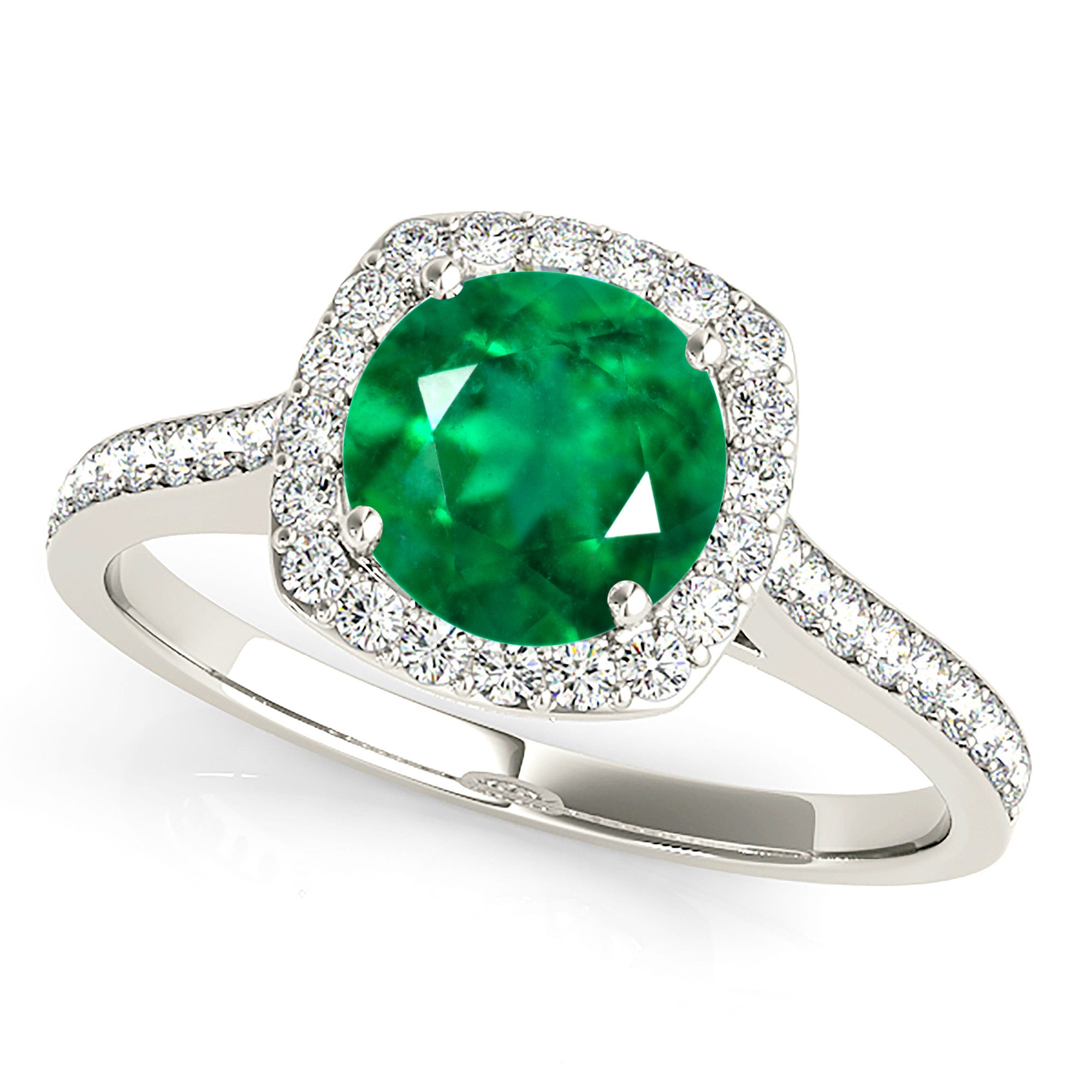 1.68 ct. Genuine Emerald Ring With 0.35 ctw. Diamond Halo and Delicate Diamond Band-in 14K/18K White, Yellow, Rose Gold and Platinum - Christmas Jewelry Gift -VIRABYANI