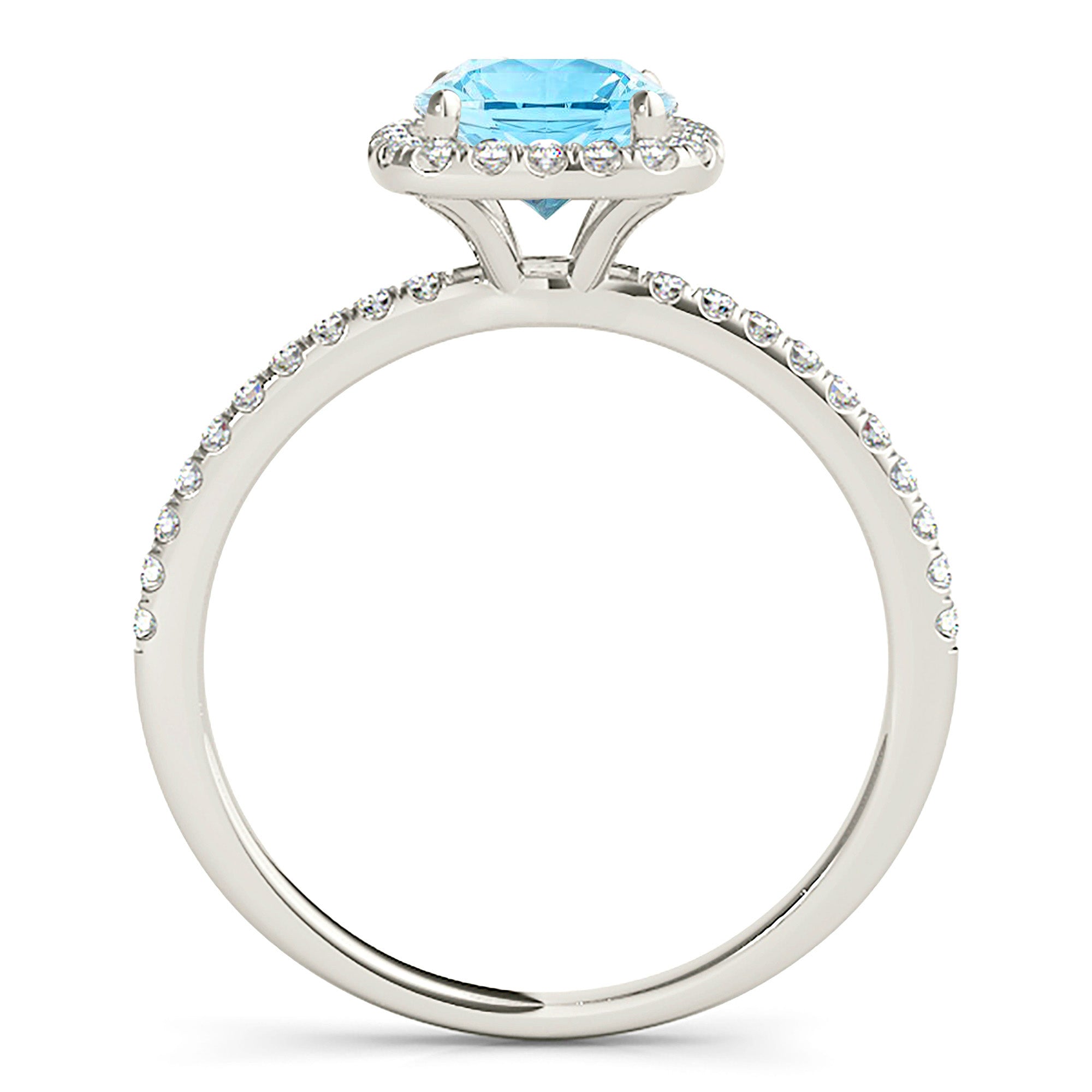 1.10 ct. Genuine Round Aquamarine Ring With 0.20 ctw. Diamond Cushion Halo And Delicate Diamond Band | Round Blue Aquamarine Halo Ring-VIRABYANI