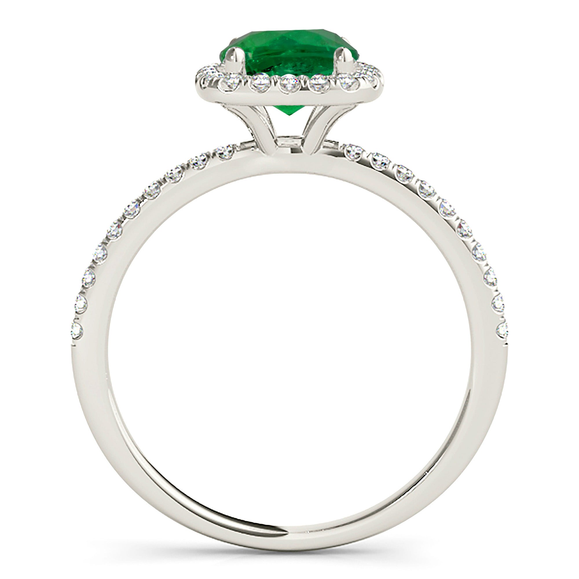 1.14 ct. Genuine Emerald Ring With 0.20 ctw. Diamond Halo And Delicate Diamond band-in 14K/18K White, Yellow, Rose Gold and Platinum - Christmas Jewelry Gift -VIRABYANI