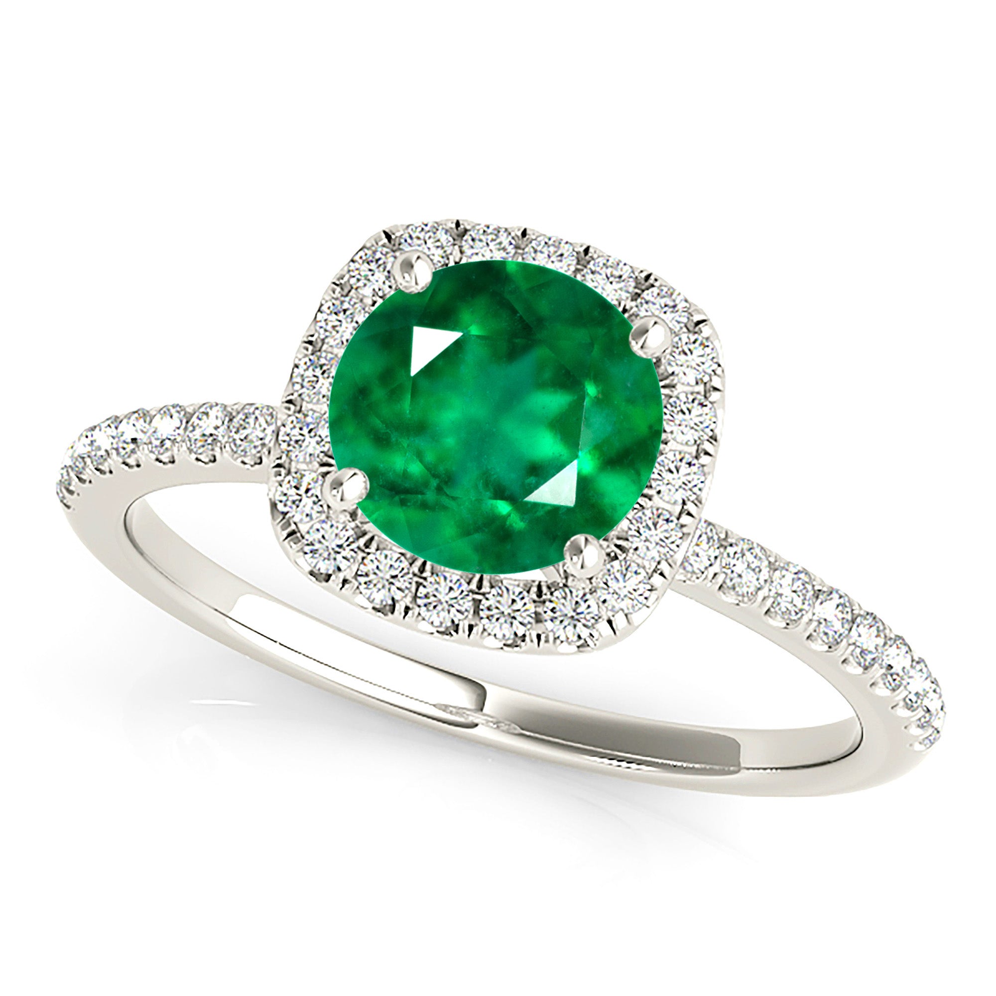1.14 ct. Genuine Emerald Ring With 0.20 ctw. Diamond Halo And Delicate Diamond band-VIRABYANI
