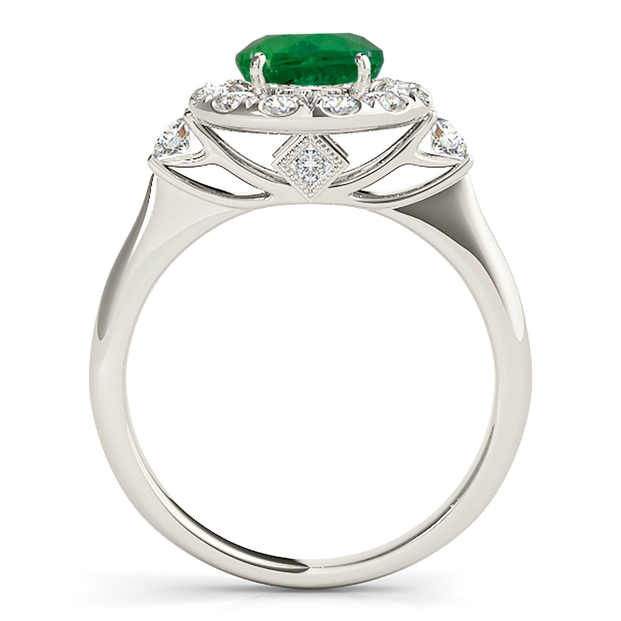 1.14 ct. Genuine Emerald Ring With 0.40 ctw. Diamond Halo and Side Accent Diamonds, Solid Gold Band-VIRABYANI