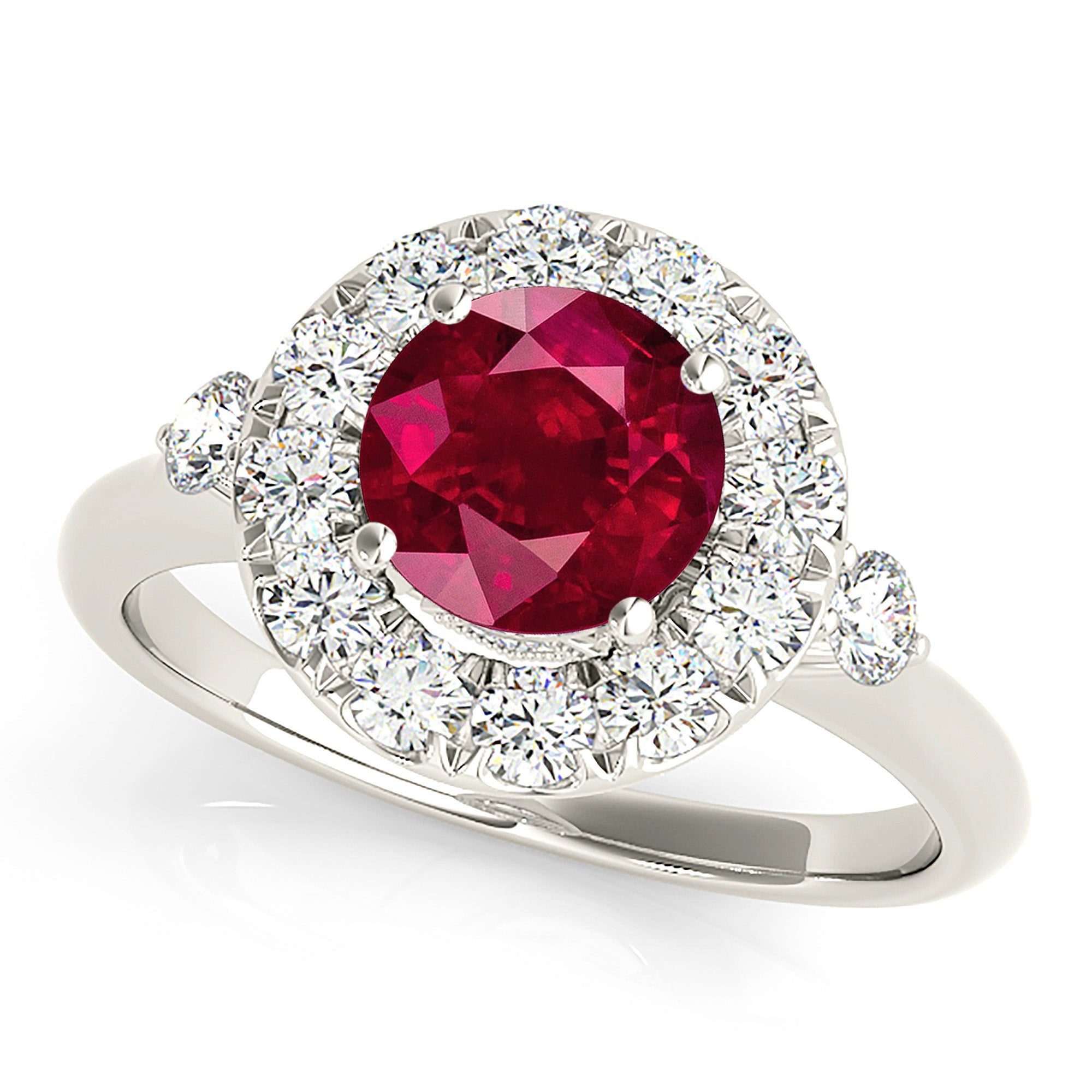 1.35 ct. Genuine Ruby Ring With 0.40 ctw. Diamond Halo And Side Accent Diamonds, Solid Gold band-in 14K/18K White, Yellow, Rose Gold and Platinum - Christmas Jewelry Gift -VIRABYANI