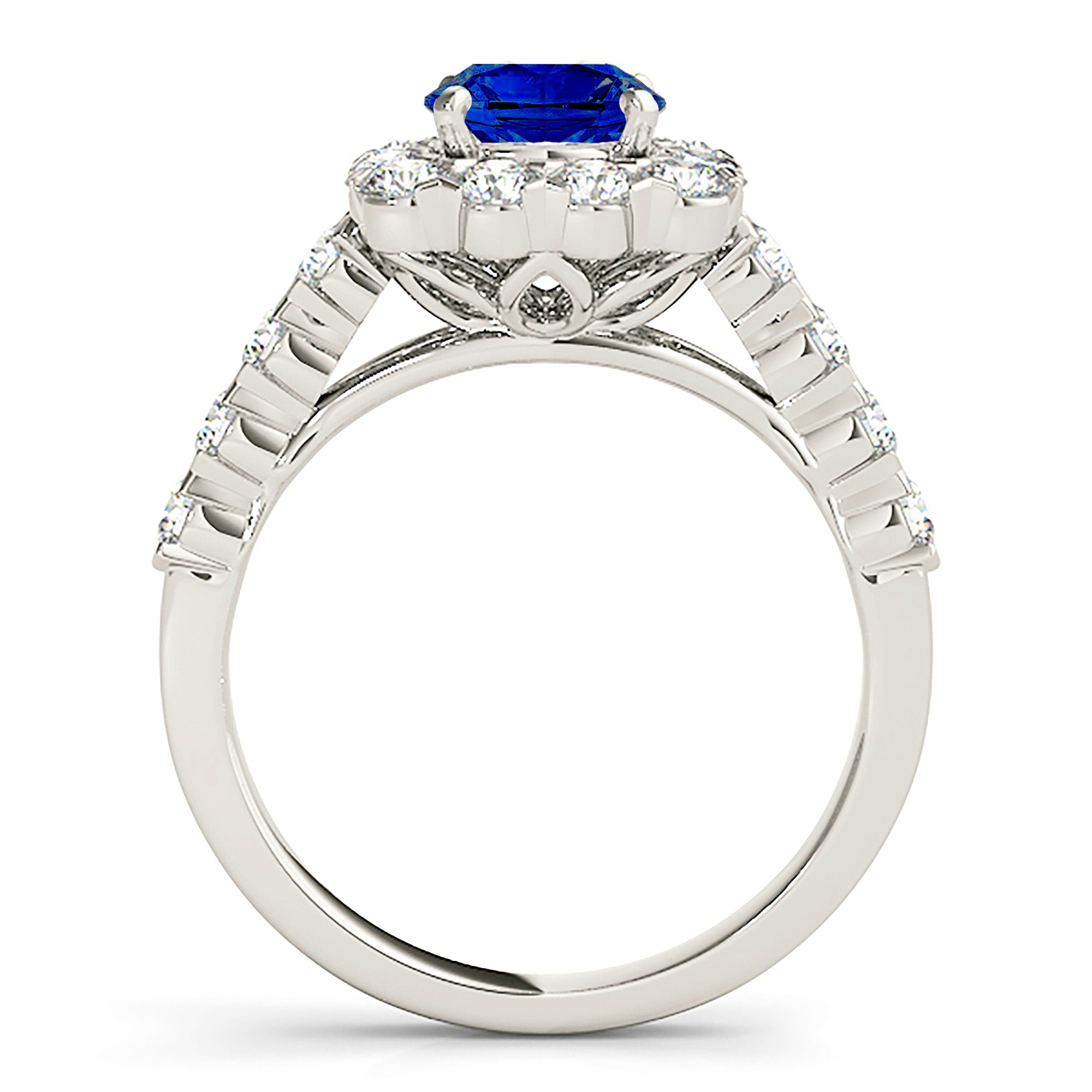 2.41 ct. Genuine Blue Sapphire Halo Ring with 1.35 ctw. Side Diamonds-in 14K/18K White, Yellow, Rose Gold and Platinum - Christmas Jewelry Gift -VIRABYANI