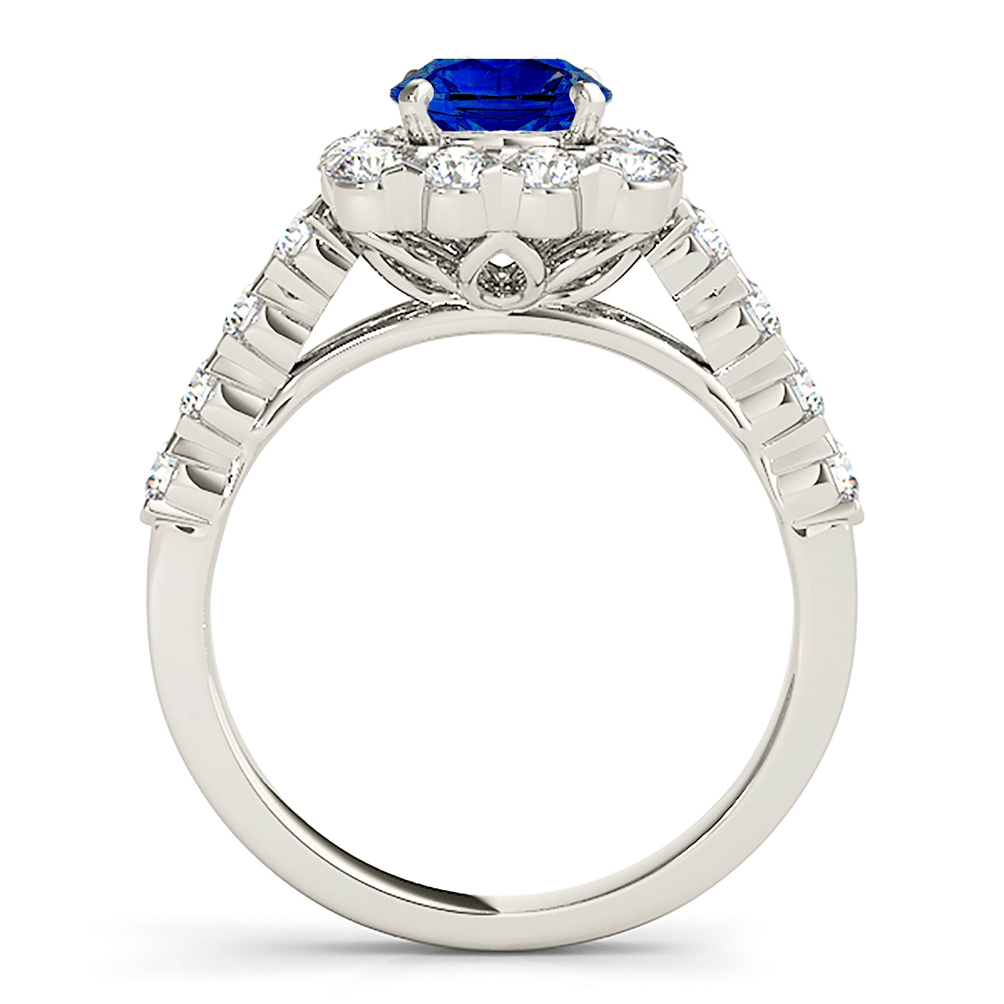 2.41 ct. Genuine Blue Sapphire Halo Ring with 1.35 ctw. Side Diamonds-VIRABYANI