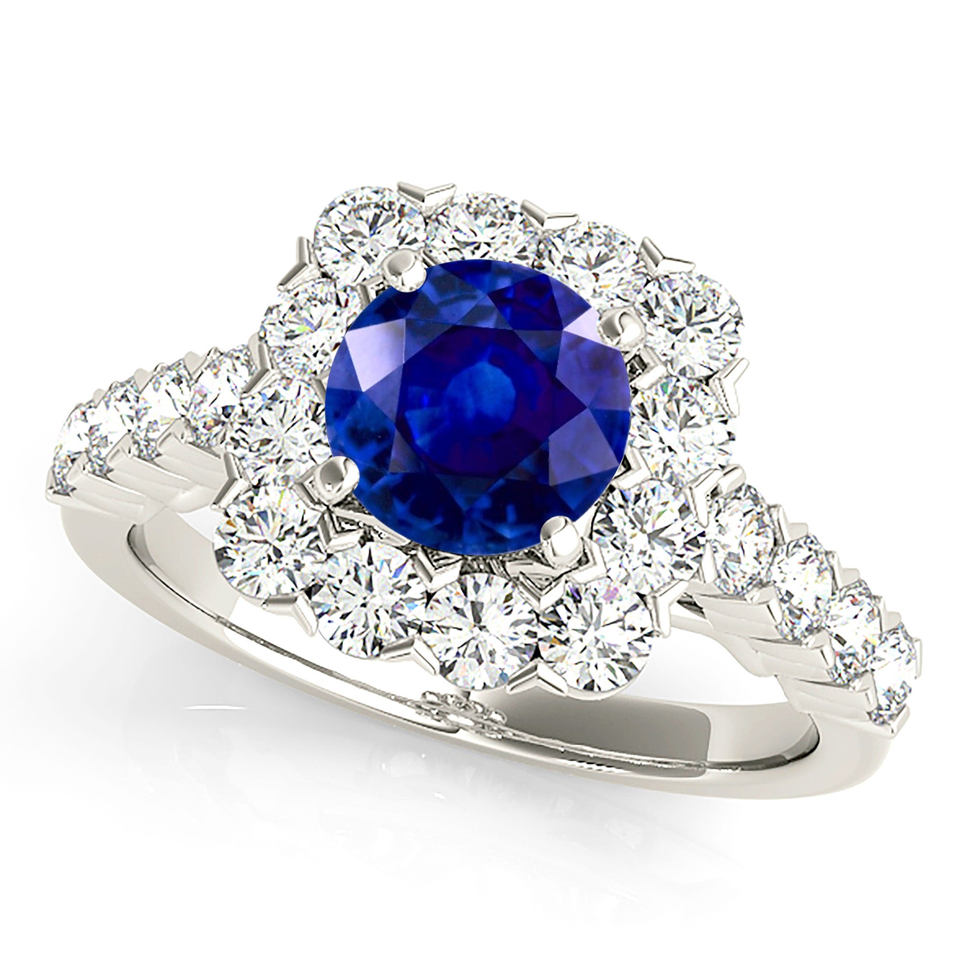 2.41 ct. Genuine Blue Sapphire Halo Ring with 1.35 ctw. Side Diamonds-VIRABYANI