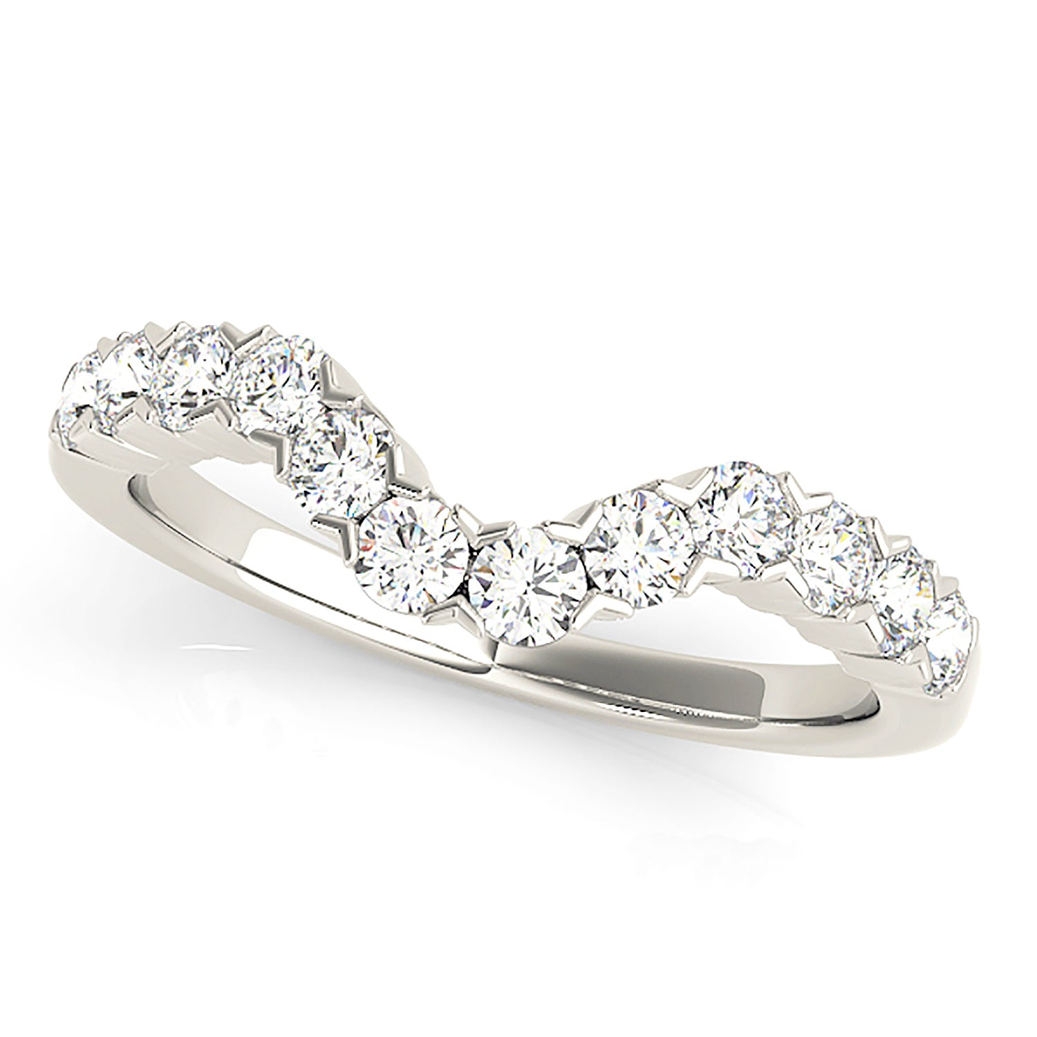 Diamond Wedding Band - 14K/18k Solid White Gold / Platinum | Curved Band | Prong Set Diamond Anniversary Ring | Modern Design-in 14K/18K White, Yellow, Rose Gold and Platinum - Christmas Jewelry Gift -VIRABYANI