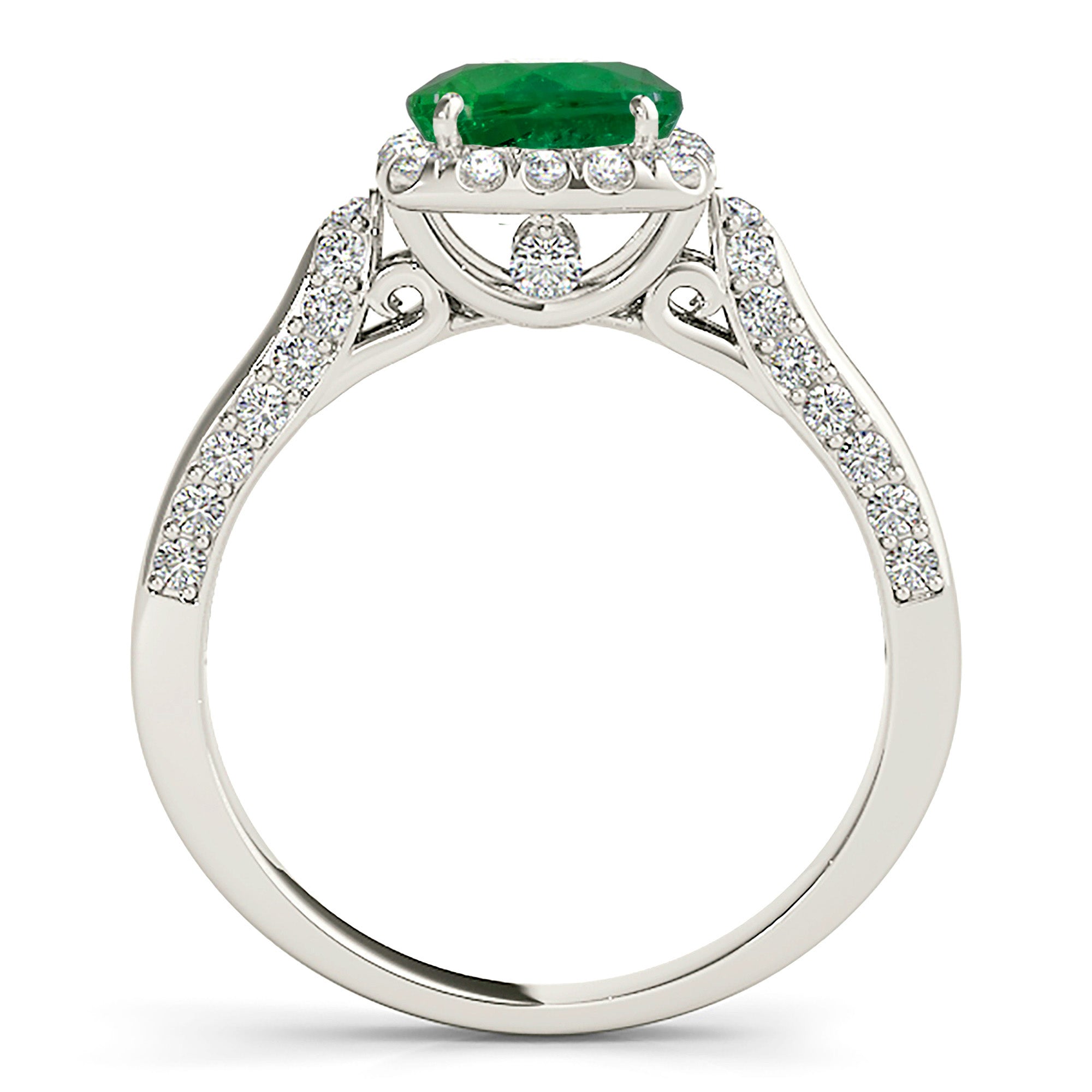 1.75 ct. Genuine Emerald Vintage Halo Ring With 0.55 ctw. Side and Accent Diamonds-VIRABYANI