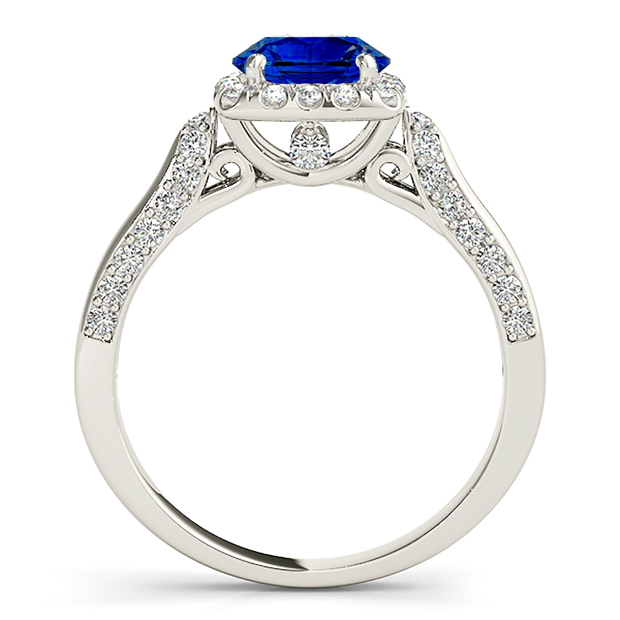 1.80 ct. Genuine Blue Sapphire Halo Engagement Ring With 0.55 ctw. Side and Accent Diamonds-VIRABYANI