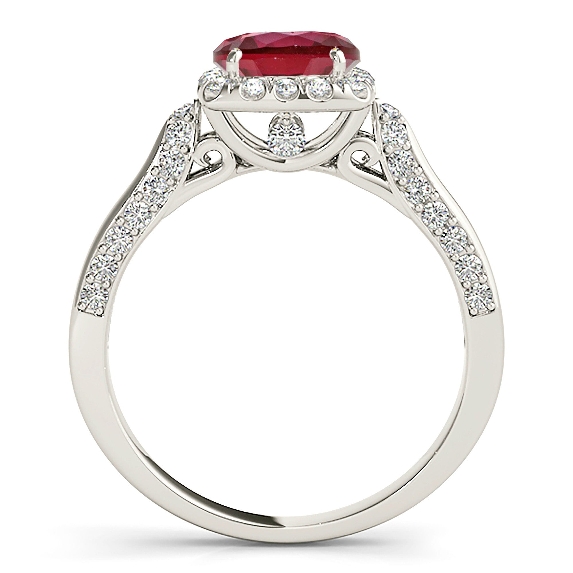 1.79 ct. Genuine Ruby Ring With 0.55 ctw. Diamond Halo And Side accent Side Diamonds, Fancy Bridge-VIRABYANI