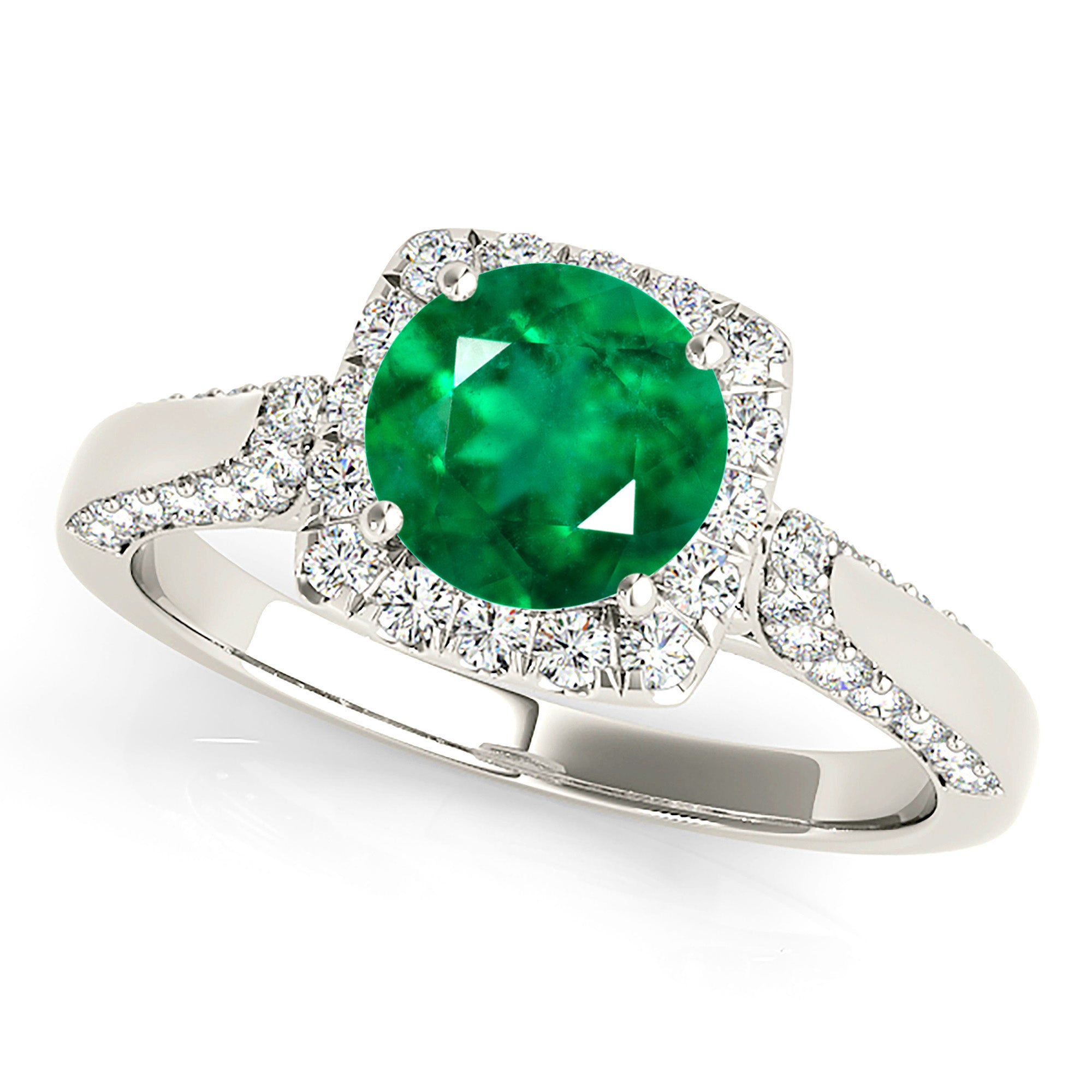 1.75 ct. Genuine Emerald Vintage Halo Ring With 0.55 ctw. Side and Accent Diamonds-in 14K/18K White, Yellow, Rose Gold and Platinum - Christmas Jewelry Gift -VIRABYANI