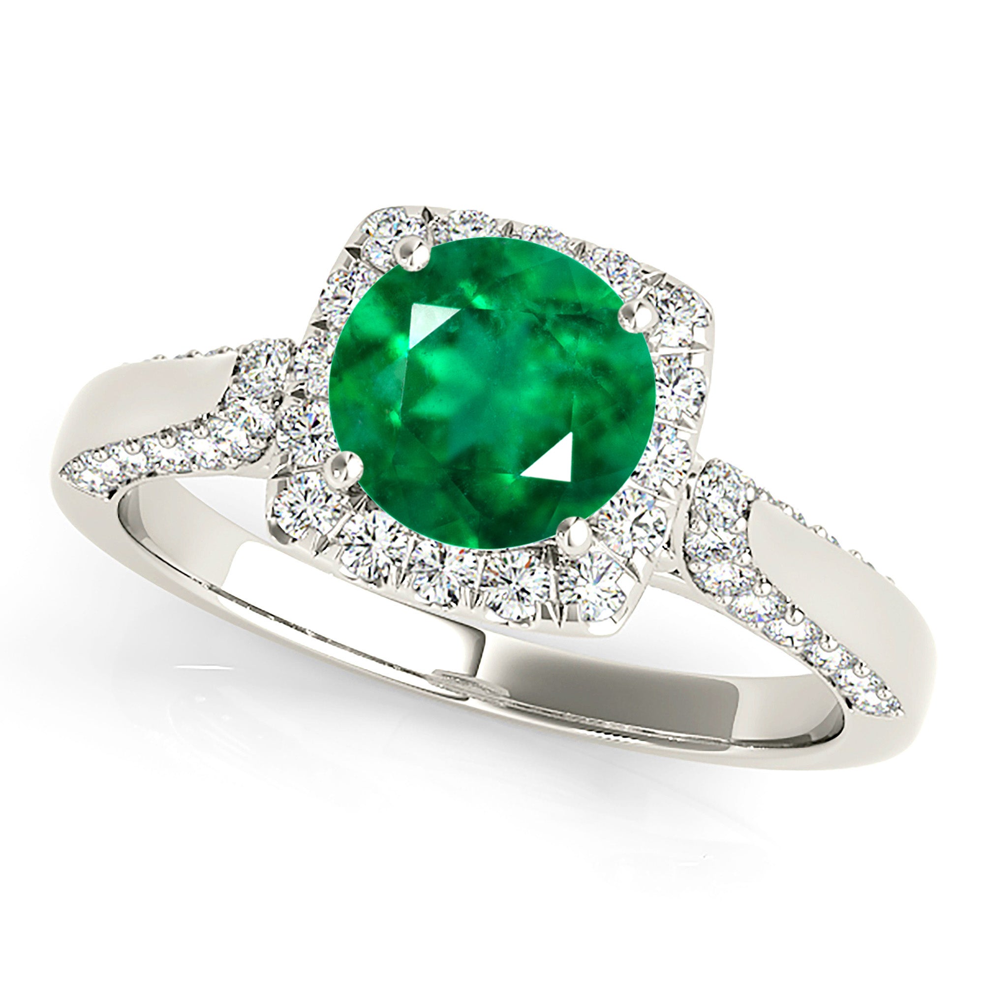 1.75 ct. Genuine Emerald Vintage Halo Ring With 0.55 ctw. Side and Accent Diamonds-VIRABYANI