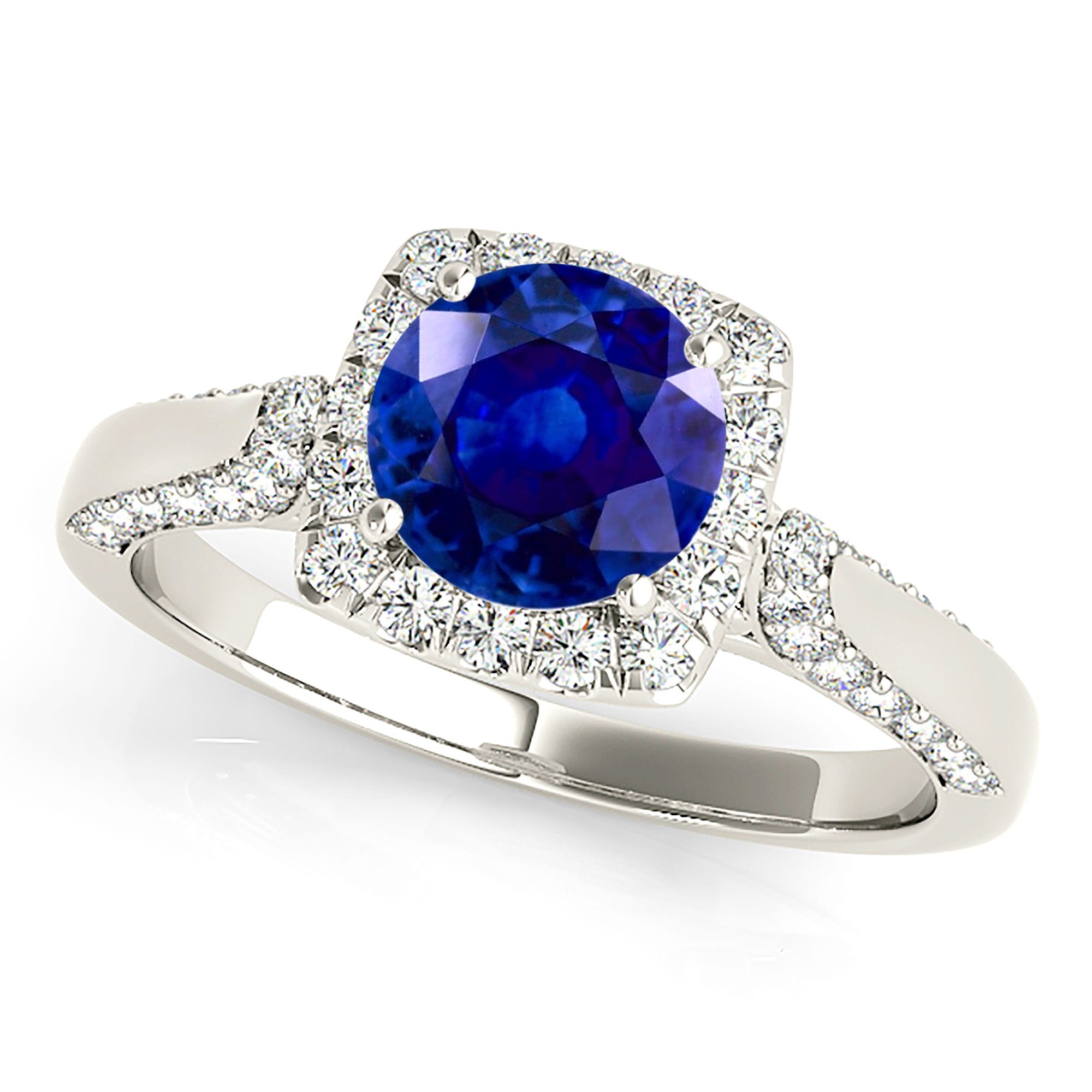 1.80 ct. Genuine Blue Sapphire Halo Engagement Ring With 0.55 ctw. Side and Accent Diamonds-in 14K/18K White, Yellow, Rose Gold and Platinum - Christmas Jewelry Gift -VIRABYANI