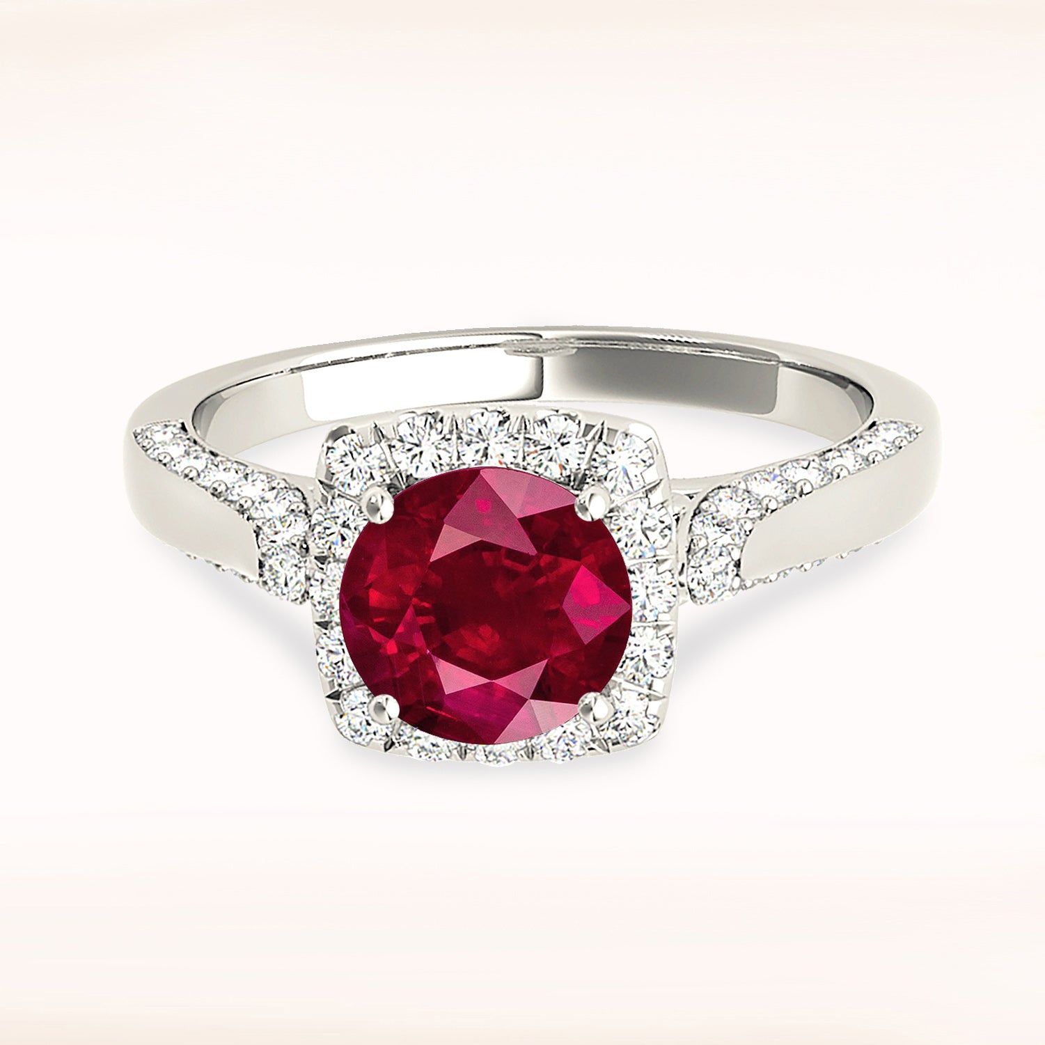 1.79 ct. Genuine Ruby Ring With 0.55 ctw. Diamond Halo And Side accent Side Diamonds, Fancy Bridge-VIRABYANI