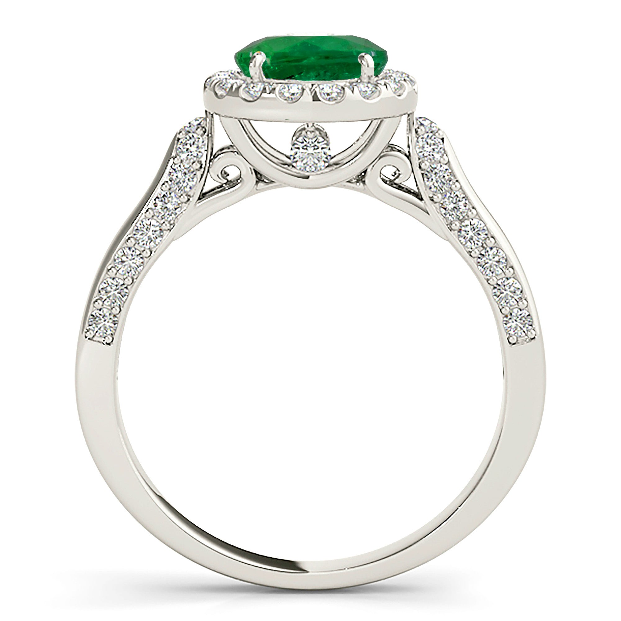 1.75 ct. Genuine Emerald Ring with 0.55 ctw. Diamond Halo, Pave Diamond and Solid Gold Band-in 14K/18K White, Yellow, Rose Gold and Platinum - Christmas Jewelry Gift -VIRABYANI