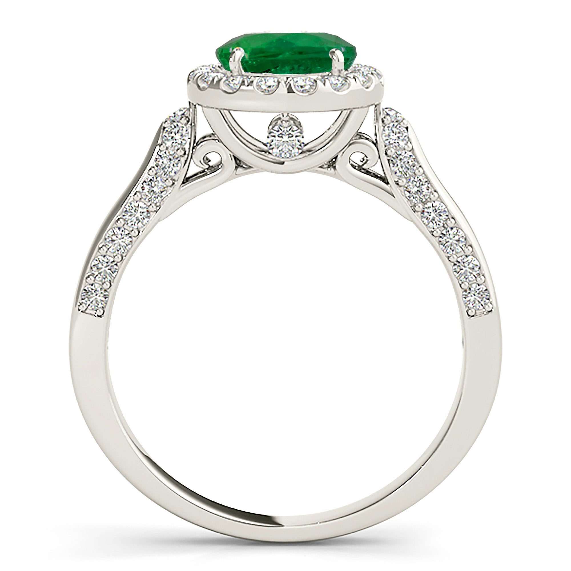 1.75 ct. Genuine Emerald Ring with 0.55 ctw. Diamond Halo, Pave Diamond and Solid Gold Band-VIRABYANI