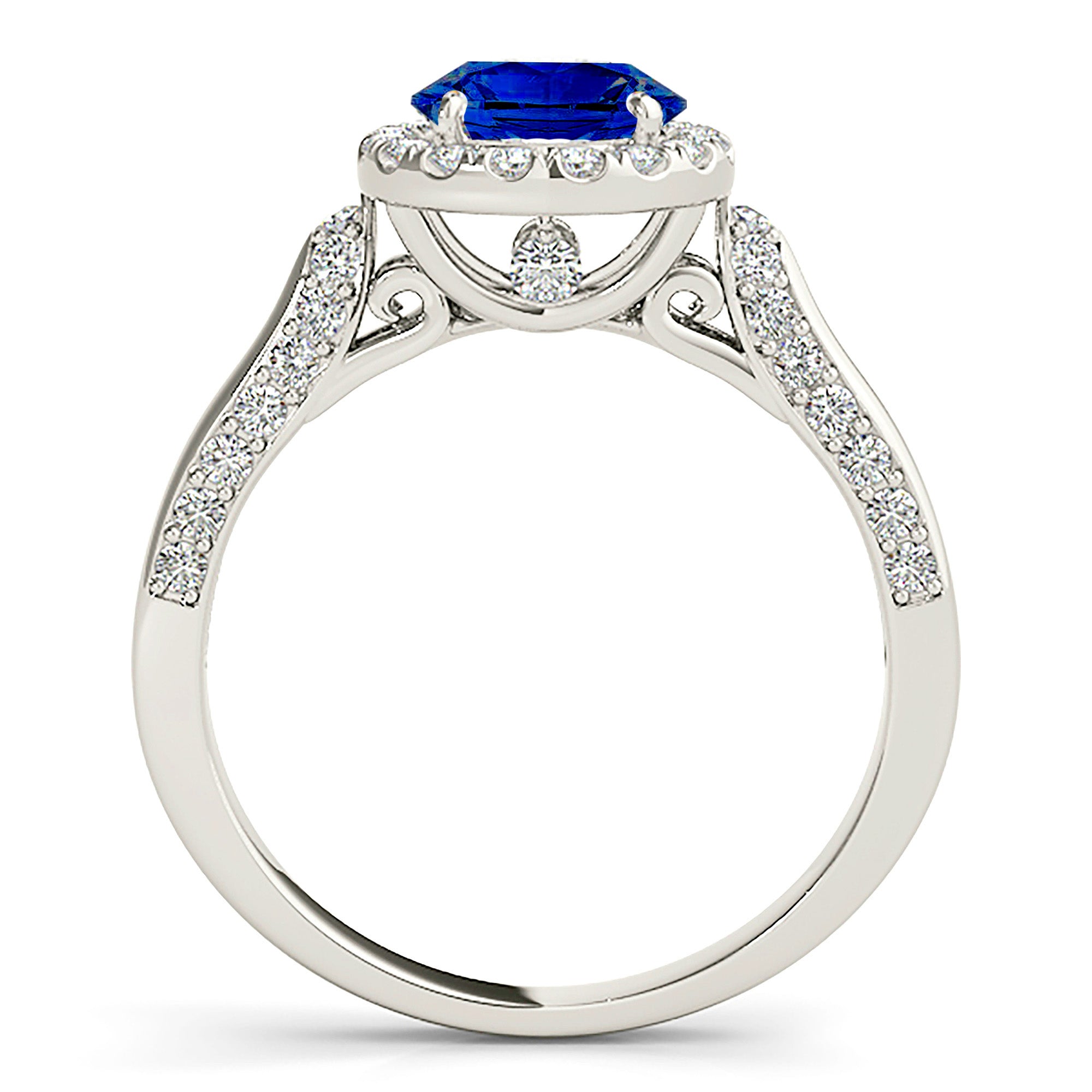 1.80 ct. Genuine Blue Sapphire Halo Engagement Ring With 0.55 ctw. Side And Accent Diamonds-VIRABYANI