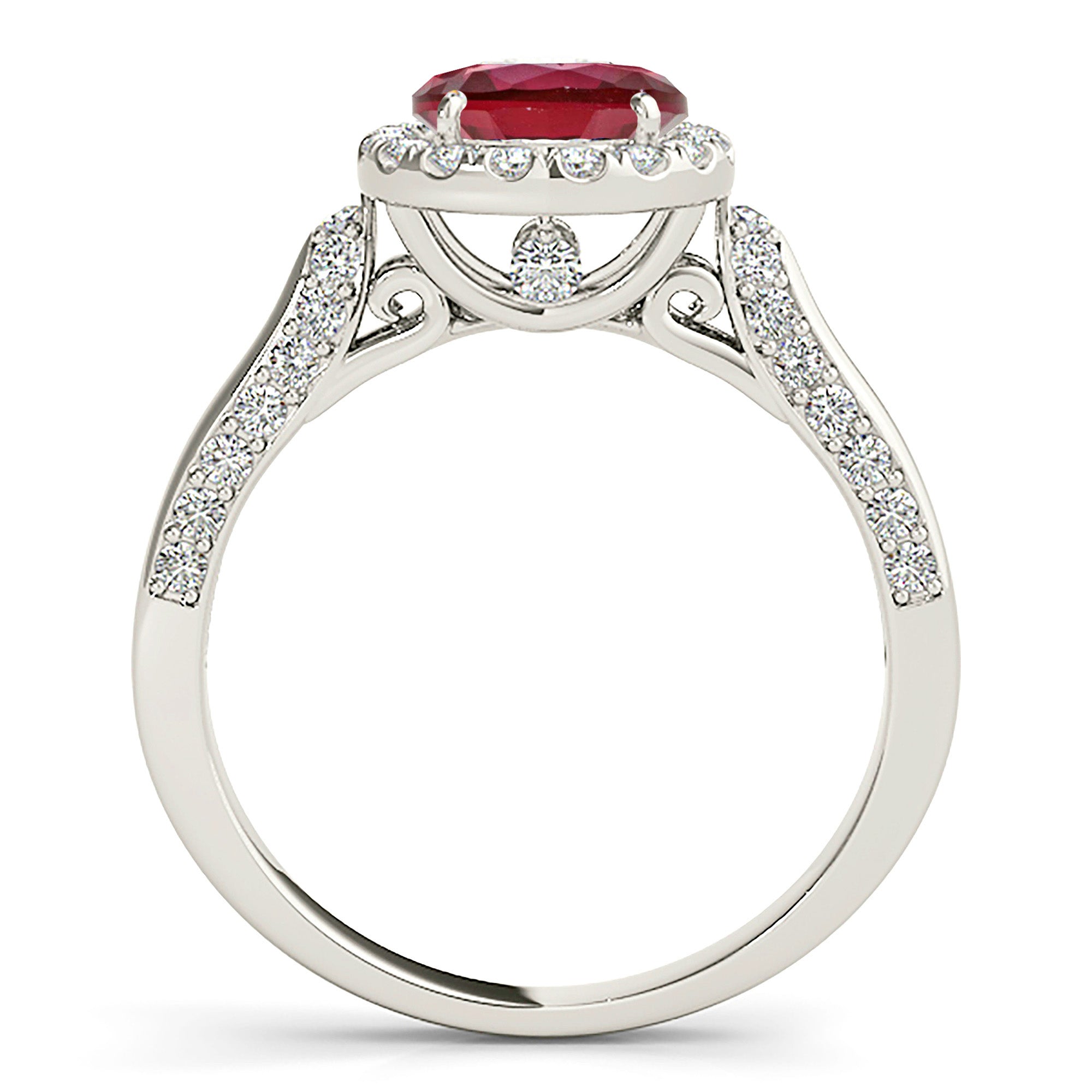1.79 ct. Genuine Ruby Ring With 0.55 ctw. Diamond Halo And Side Accent Diamonds-VIRABYANI