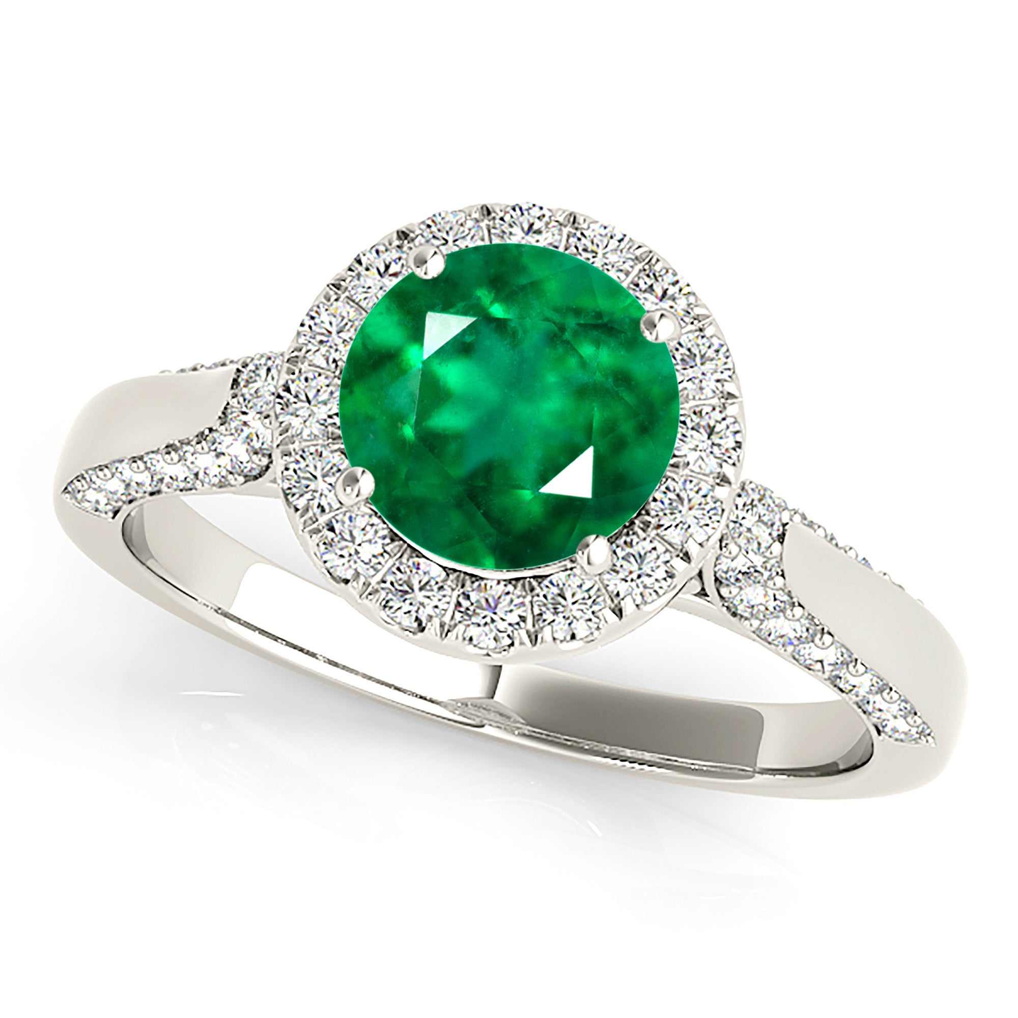 1.75 ct. Genuine Emerald Ring with 0.55 ctw. Diamond Halo, Pave Diamond and Solid Gold Band-VIRABYANI