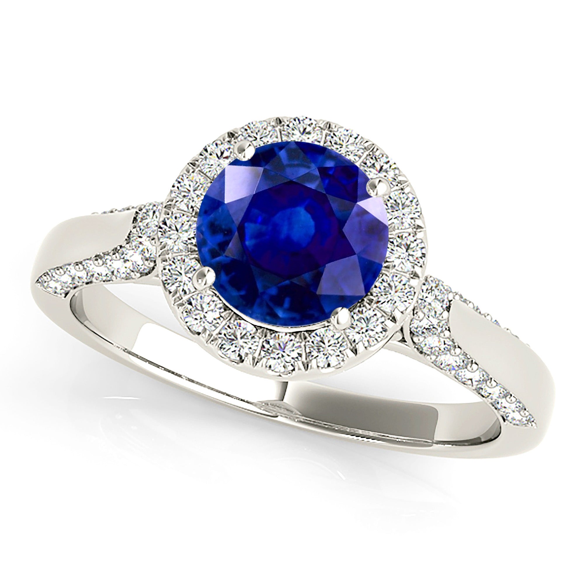 1.80 ct. Genuine Blue Sapphire Halo Engagement Ring With 0.55 ctw. Side And Accent Diamonds-in 14K/18K White, Yellow, Rose Gold and Platinum - Christmas Jewelry Gift -VIRABYANI