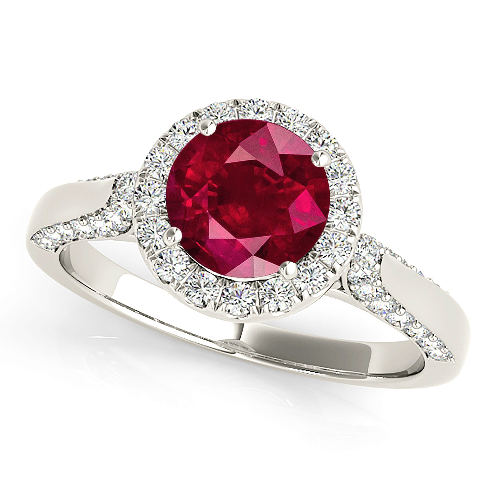1.79 ct. Genuine Ruby Ring With 0.55 ctw. Diamond Halo And Side Accent Diamonds-VIRABYANI