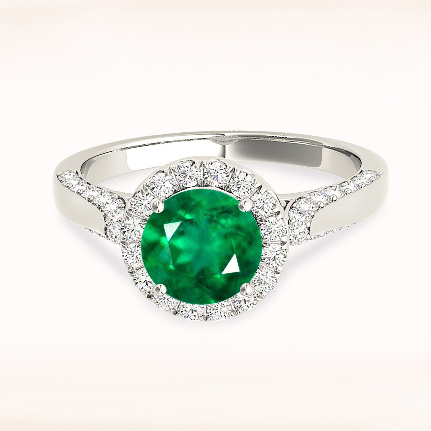 1.75 ct. Genuine Emerald Ring with 0.55 ctw. Diamond Halo, Pave Diamond and Solid Gold Band-in 14K/18K White, Yellow, Rose Gold and Platinum - Christmas Jewelry Gift -VIRABYANI