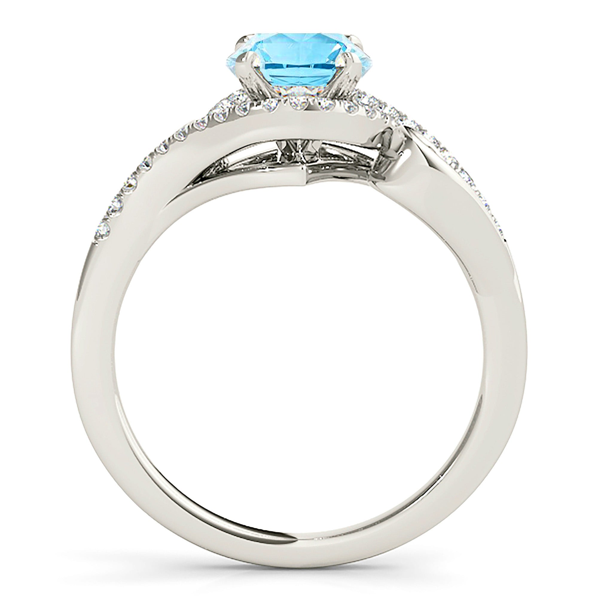 1.63 ct. Genuine Aquamarine Ring With 0.20 ctw. Diamond Wrap Around Halo, Diamond And Solid Gold Heart Band| Round Blue Aquamarine Halo Ring-VIRABYANI