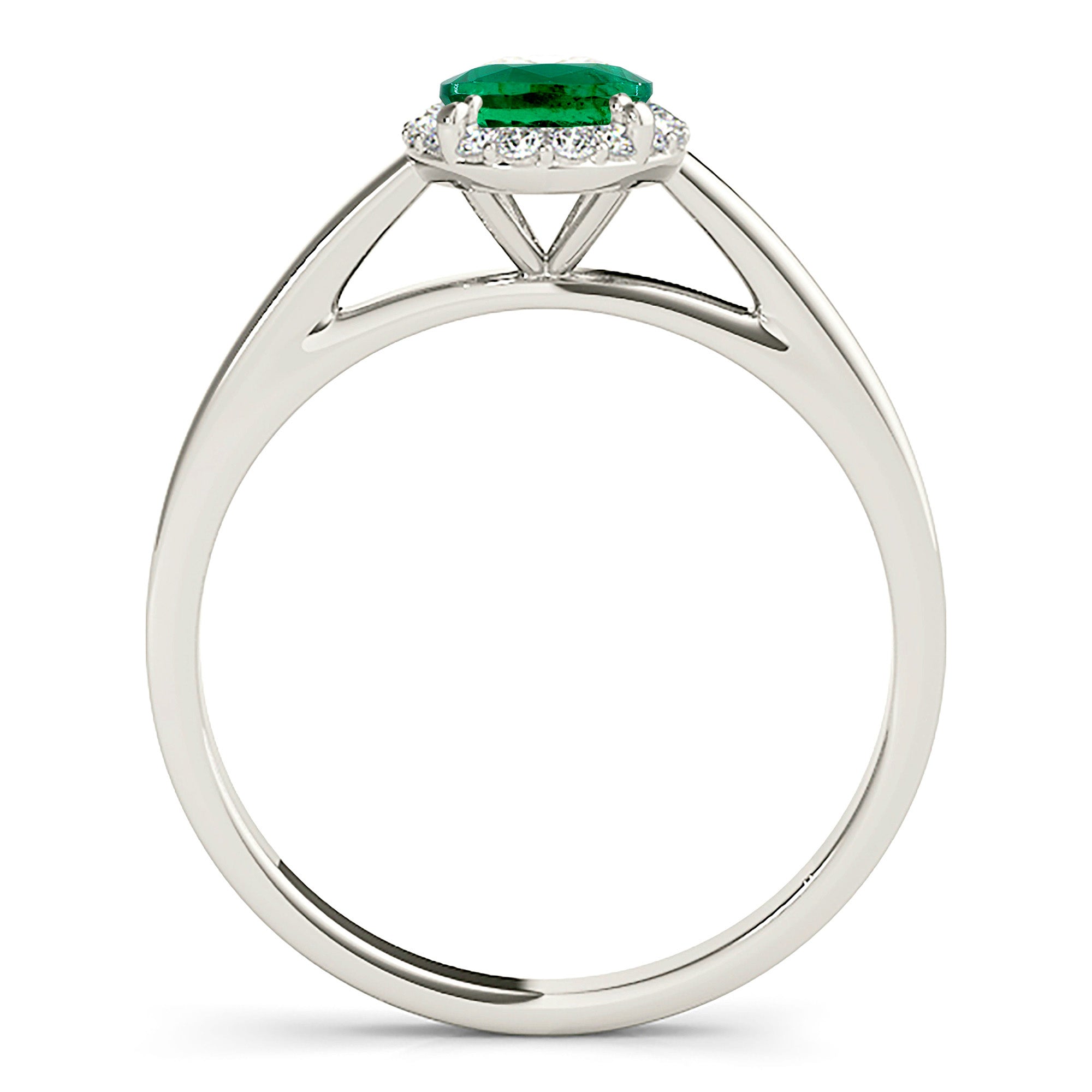 1.30 ct. Genuine Oval Emerald Ring With 0.20 ctw. Diamond Halo,Plain Solitaire Band-VIRABYANI