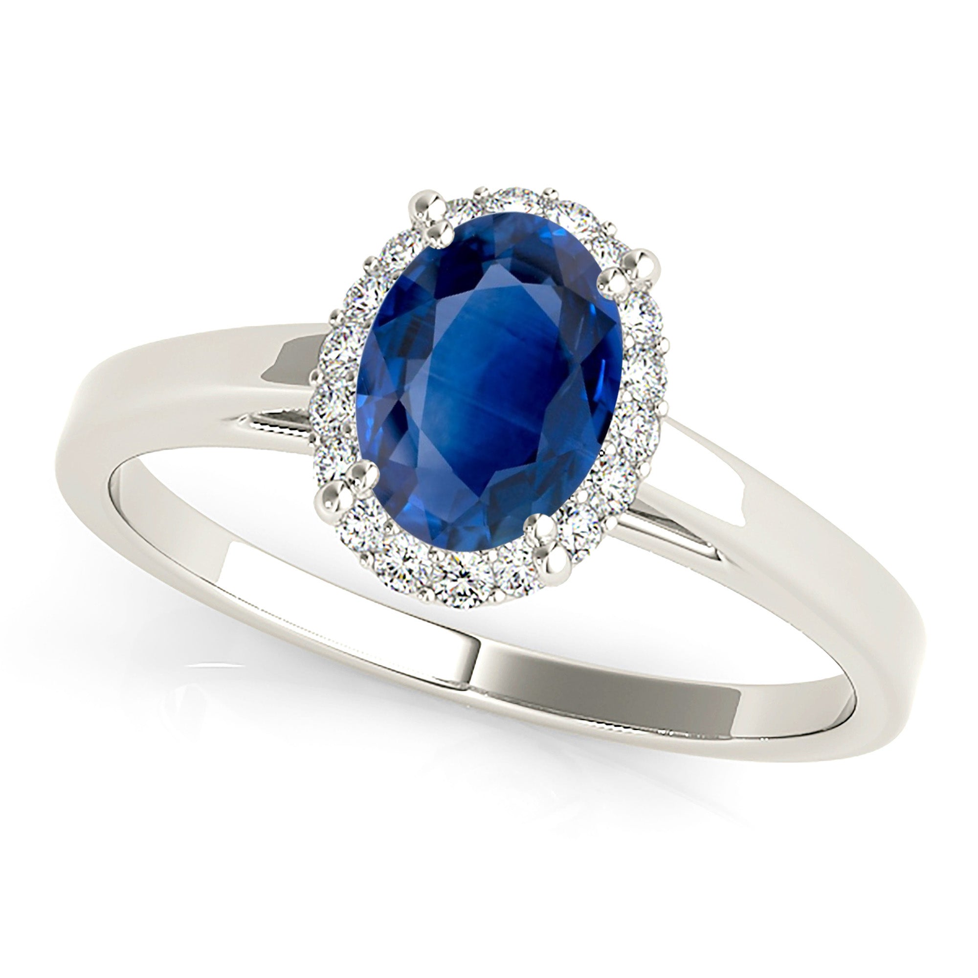 1.51 ct. Genuine Blue Oval Sapphire Ring With 0.20 ctw. Diamond Halo, Solid Gold Band | Natural Sapphire And Diamond Gemstone Ring-in 14K/18K White, Yellow, Rose Gold and Platinum - Christmas Jewelry Gift -VIRABYANI