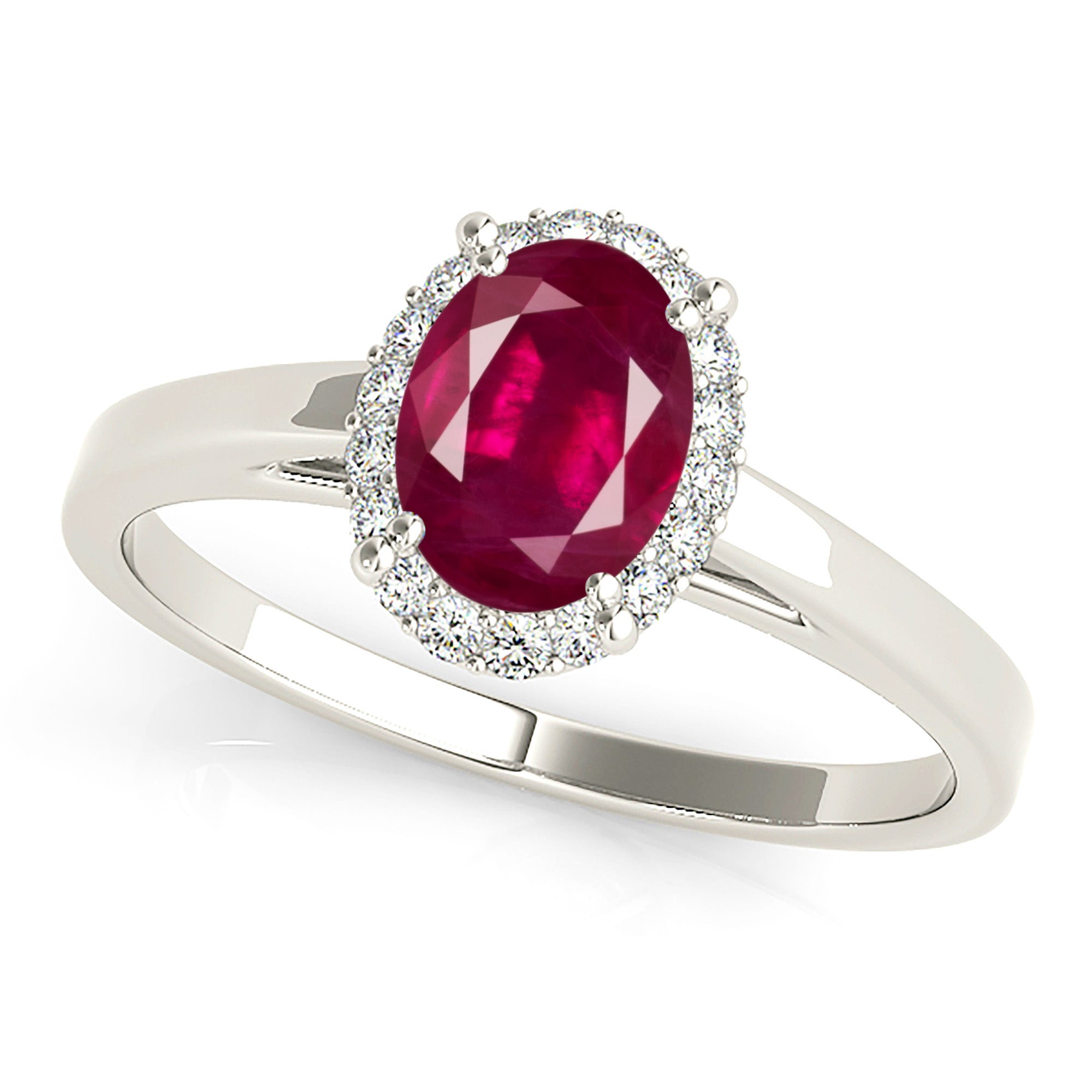 1.55 ct. Genuine Oval Ruby and 0.20 ctw. Diamond Halo And Solid Gold Solitaire Band-in 14K/18K White, Yellow, Rose Gold and Platinum - Christmas Jewelry Gift -VIRABYANI