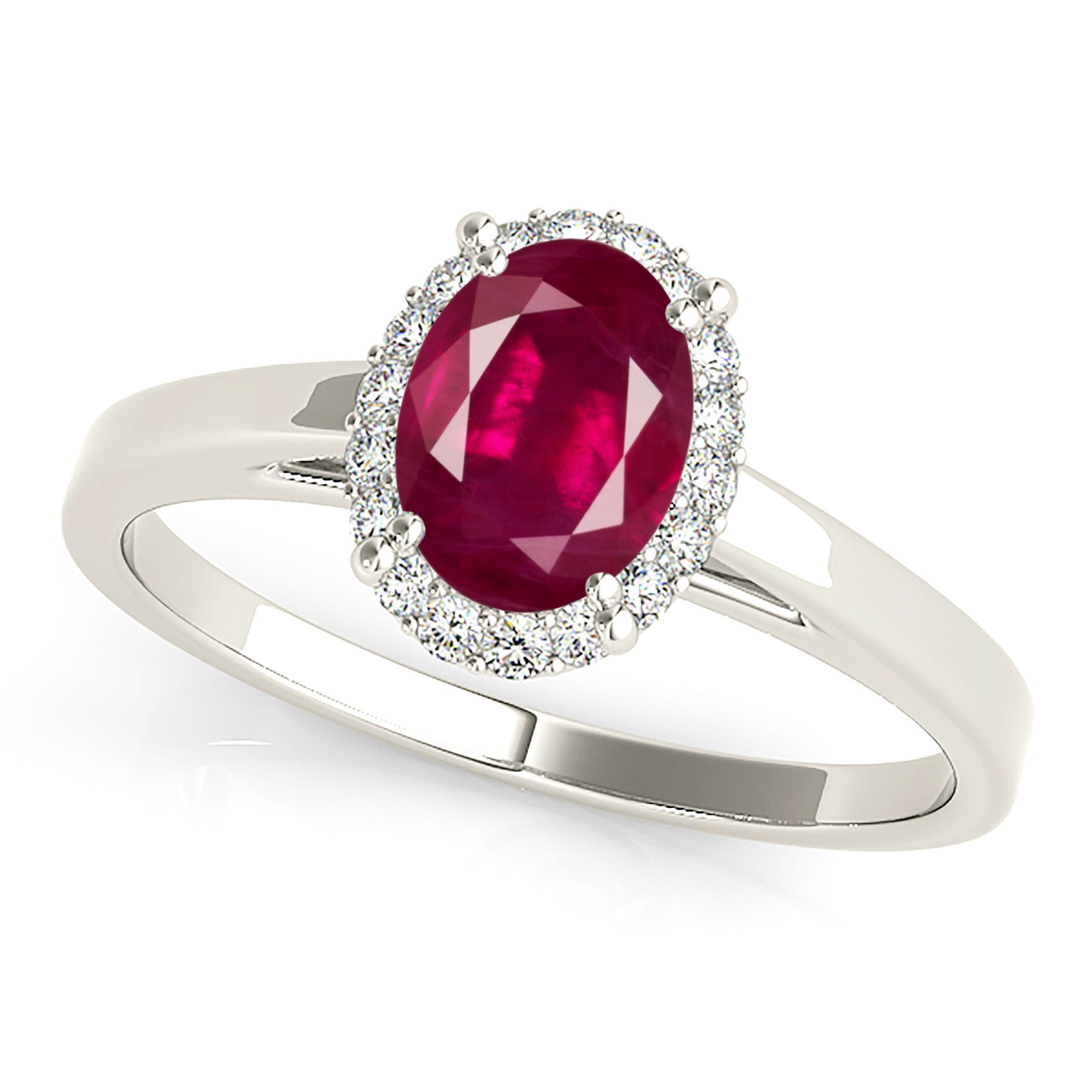 1.55 ct. Genuine Oval Ruby and 0.20 ctw. Diamond Halo And Solid Gold Solitaire Band-VIRABYANI