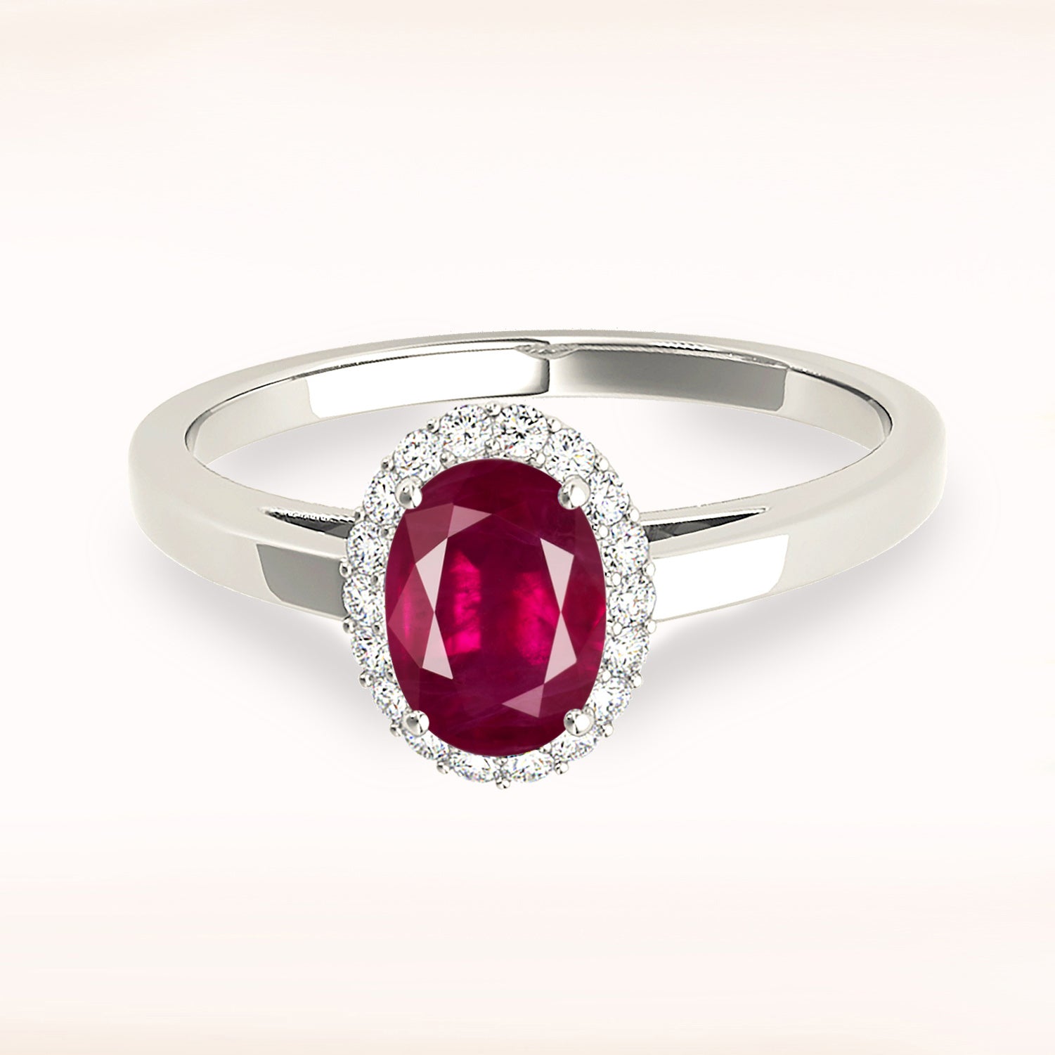 1.55 ct. Genuine Oval Ruby and 0.20 ctw. Diamond Halo And Solid Gold Solitaire Band-in 14K/18K White, Yellow, Rose Gold and Platinum - Christmas Jewelry Gift -VIRABYANI