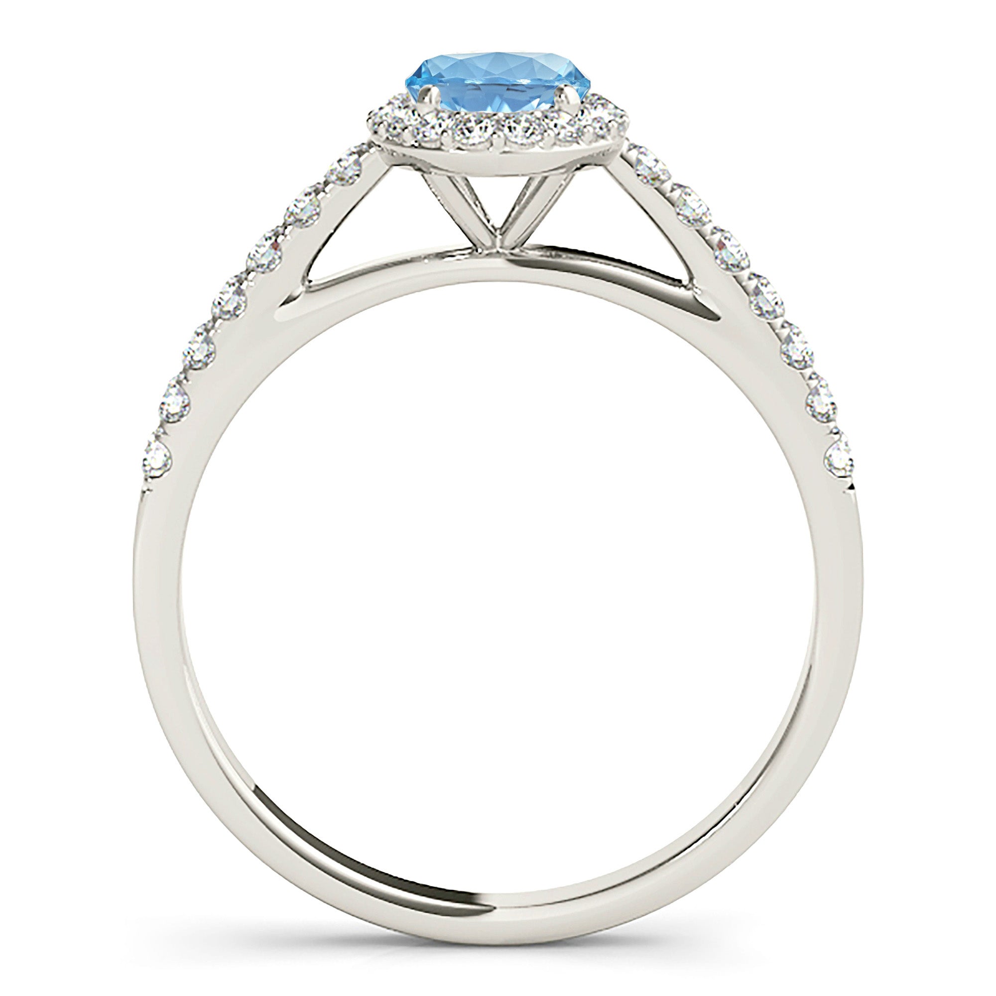 1.27 ct. Genuine Oval Aquamarine Ring With 0.25 ctw. Diamond Halo and Delicate Dainty Diamond Band| Round Blue Aquamarine Halo Ring-VIRABYANI