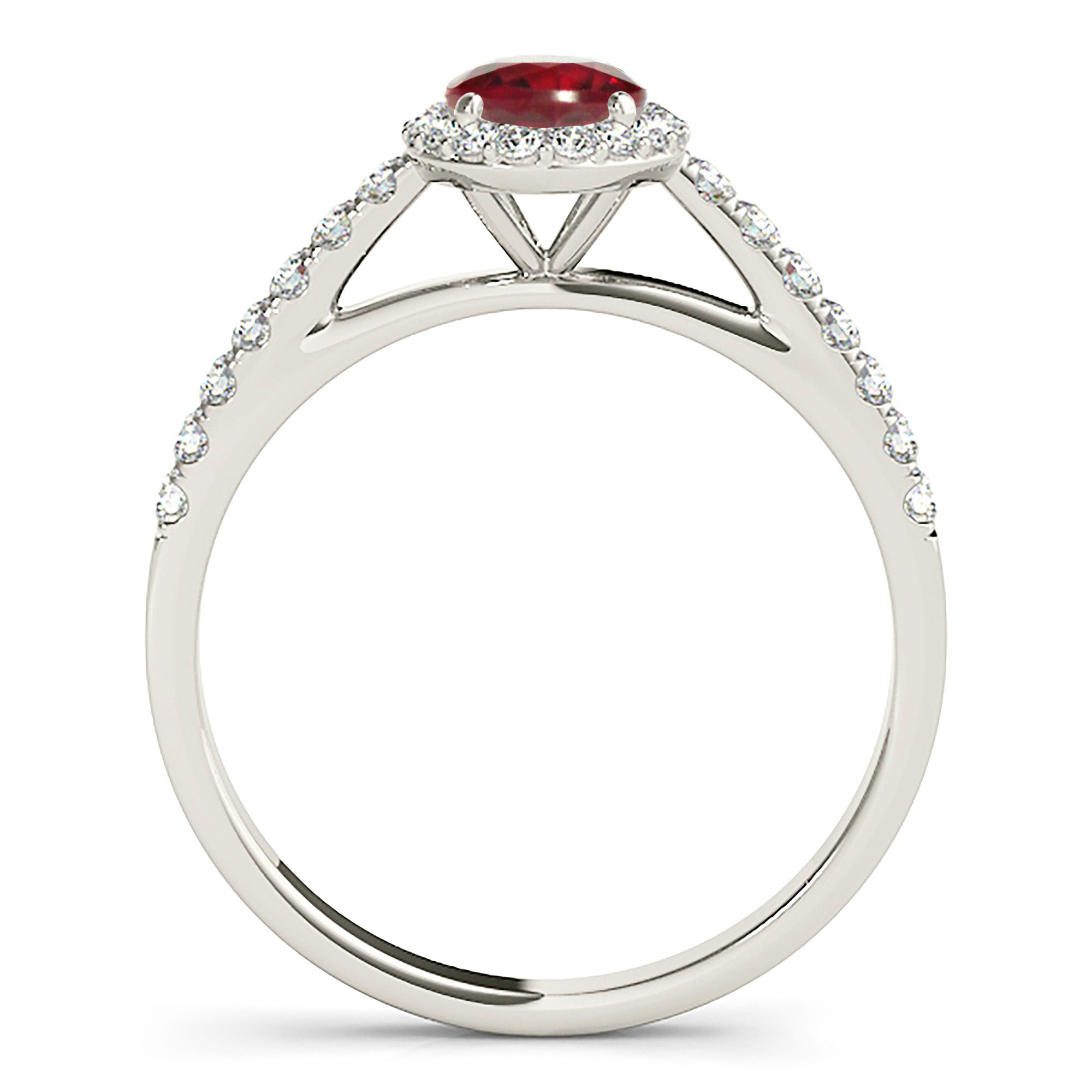1.55 ct. Genuine Oval Ruby Ring With 0.25 ctw. Diamond Halo And Delicate Diamond Band-VIRABYANI