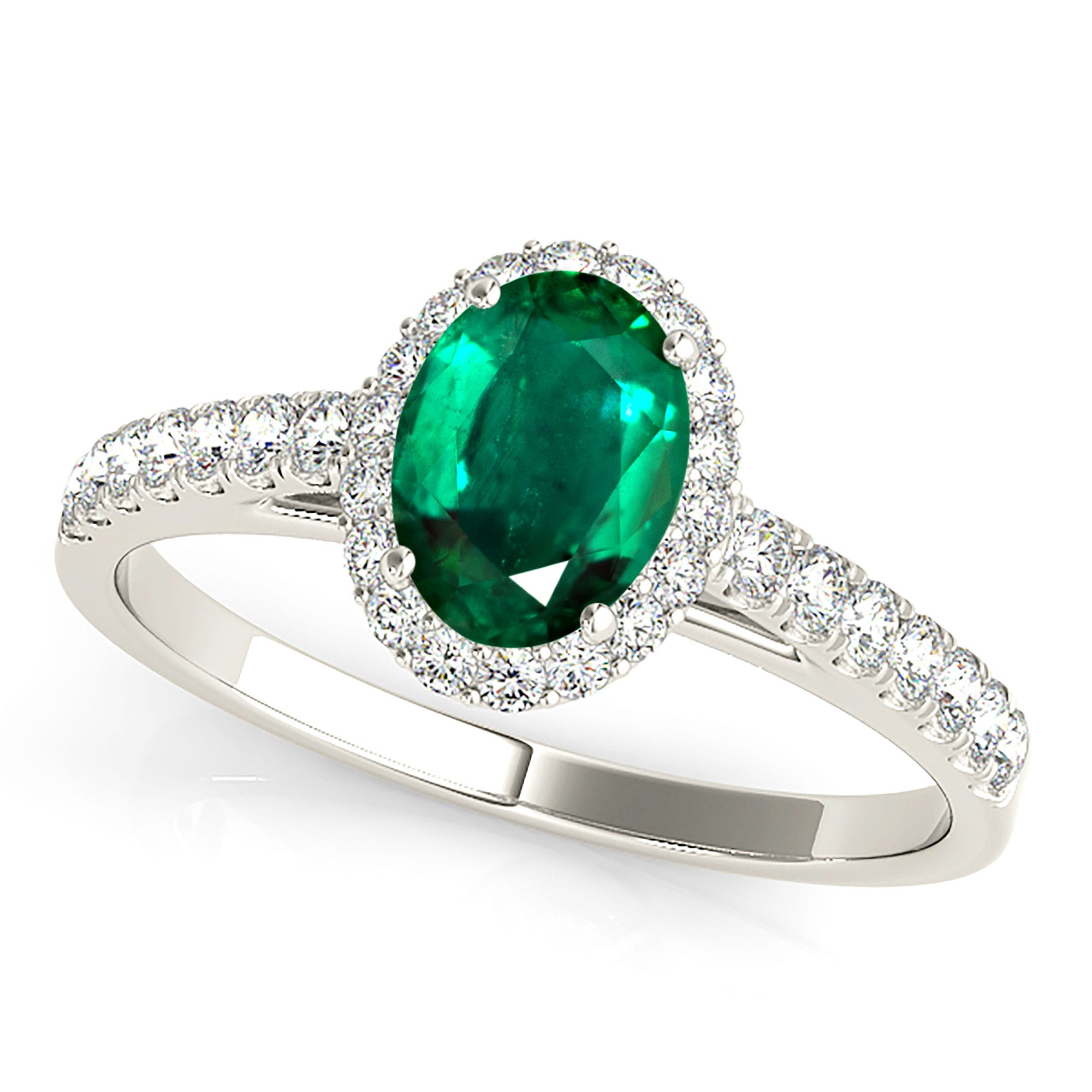 1.30 ct. Genuine Oval Emerald With 0.25 ctw. Diamond Halo And Thin Diamond Band-VIRABYANI
