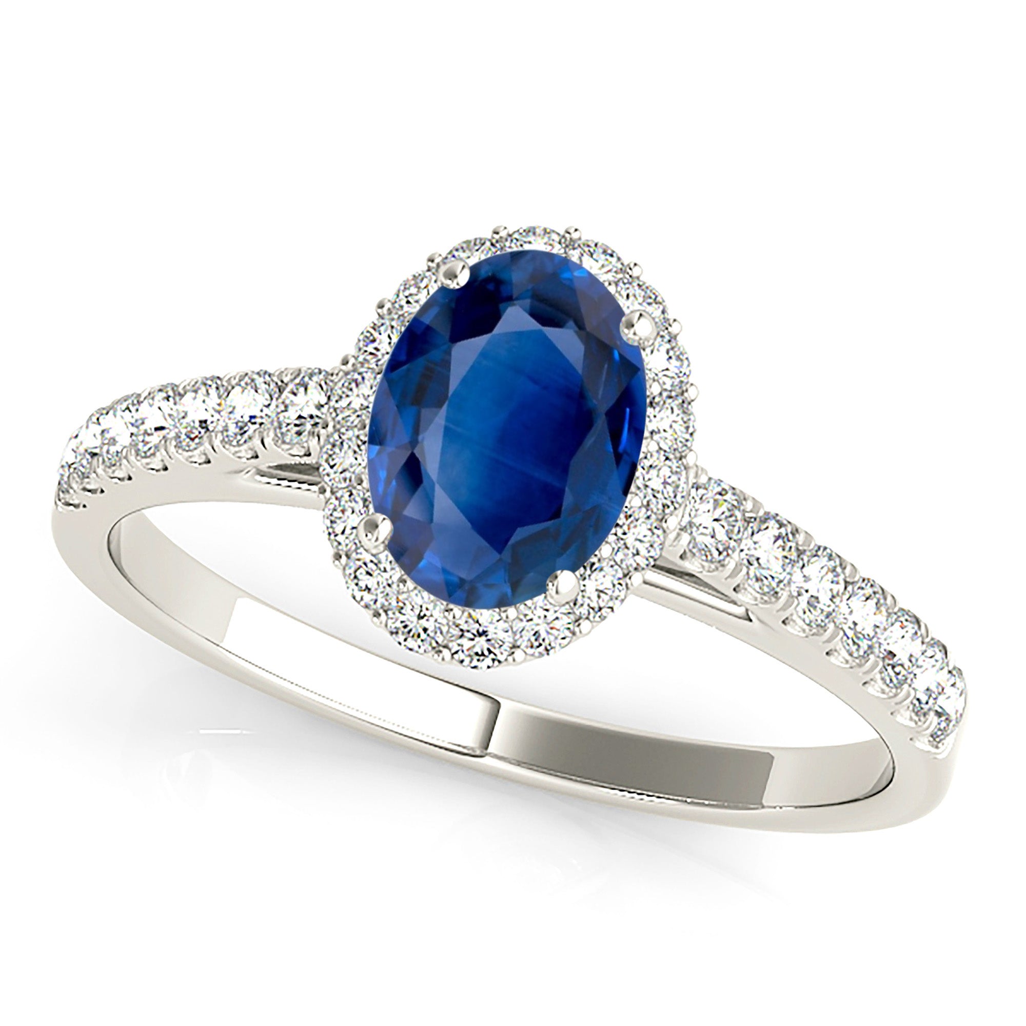 1.51 ct. Genuine Blue Oval Sapphire Ring With 0.25 ctw. Diamond Halo, Dainty Diamond band | Natural Sapphire And Diamond Gemstone Ring-in 14K/18K White, Yellow, Rose Gold and Platinum - Christmas Jewelry Gift -VIRABYANI