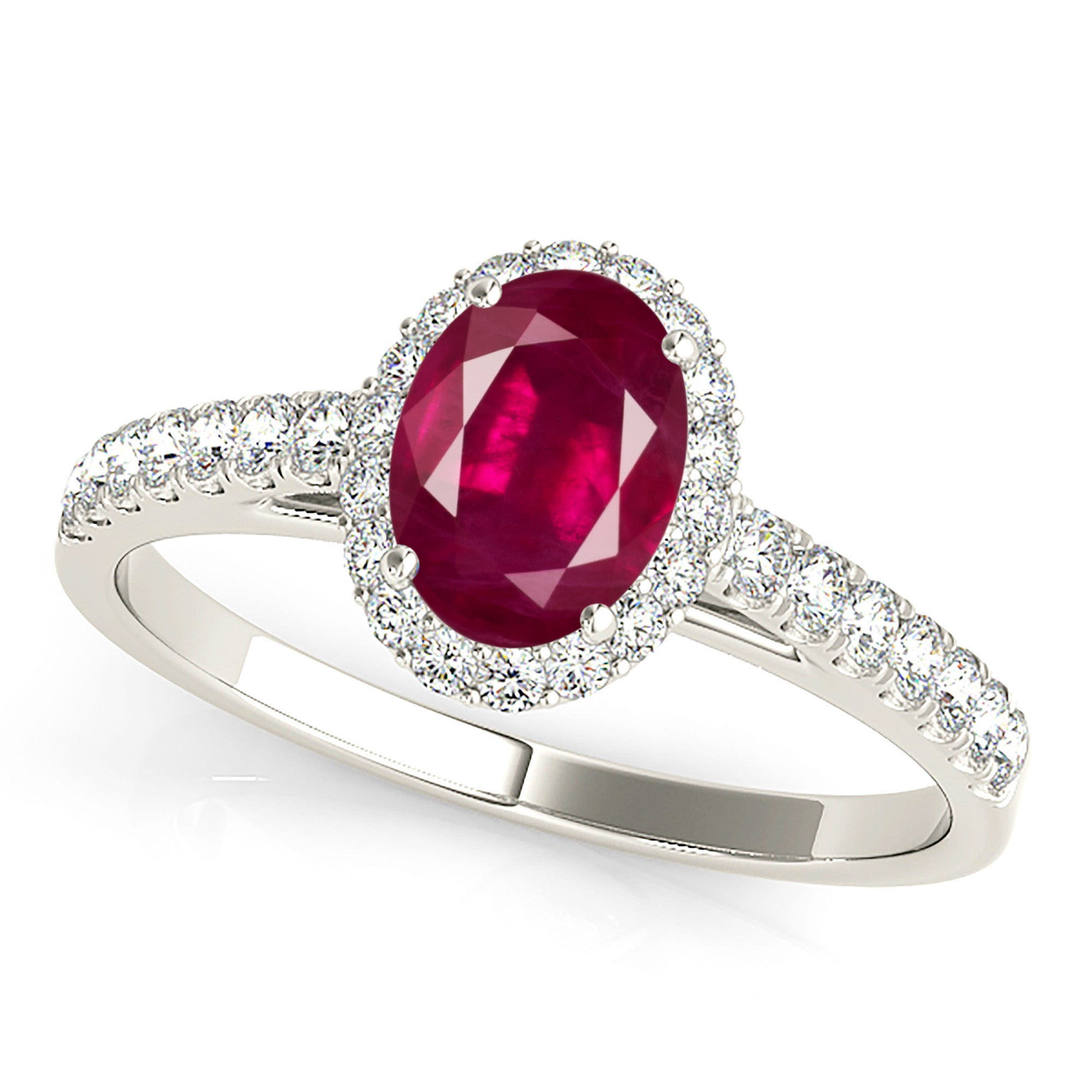 1.55 ct. Genuine Oval Ruby Ring With 0.25 ctw. Diamond Halo And Delicate Diamond Band-VIRABYANI