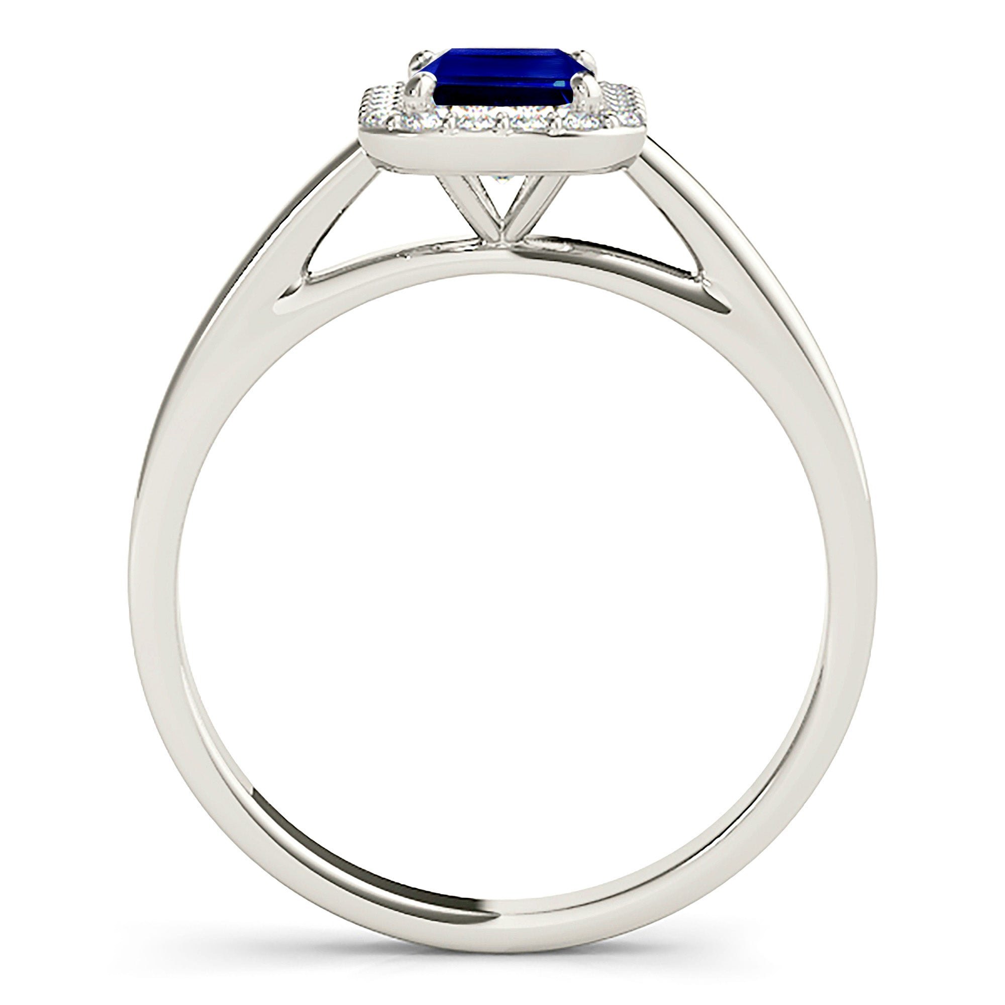 1.15 ct. Genuine Blue Emerald Cut Sapphire Ring With 0.20 ctw. Diamond Halo, Solid Gold Band | Natural Sapphire And Diamond Gemstone Ring-VIRABYANI