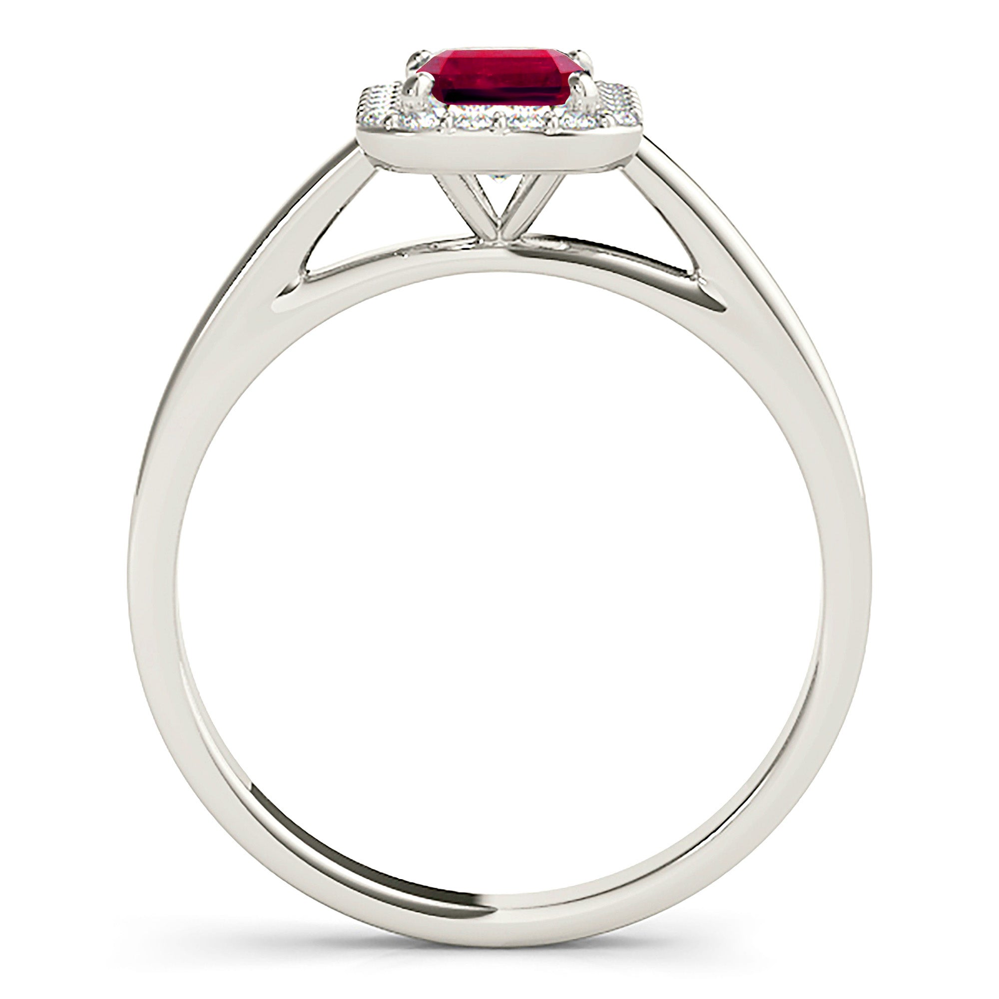 1.20 ct. Genuine Emerald Cut Ruby Ring with 0.20 ctw. Diamond Halo And Solid Gold Shank-VIRABYANI