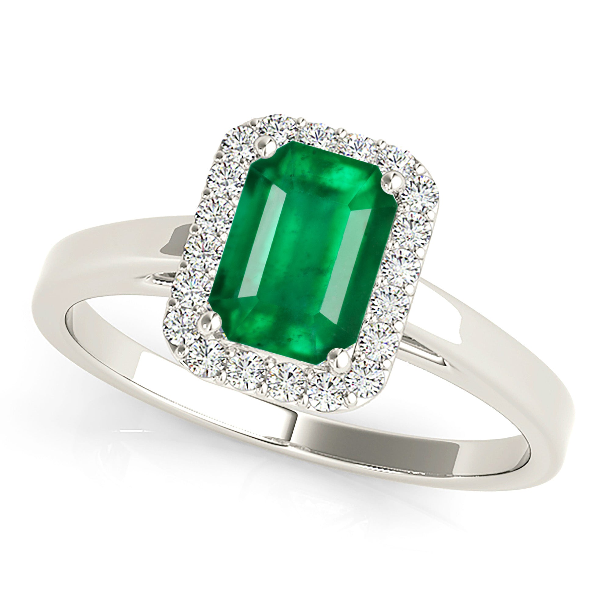1.00 ct. Genuine Emerald Ring With 0.20 ctw. Diamond Halo and Solid Gold Band, Emerald Cut Emerald-VIRABYANI