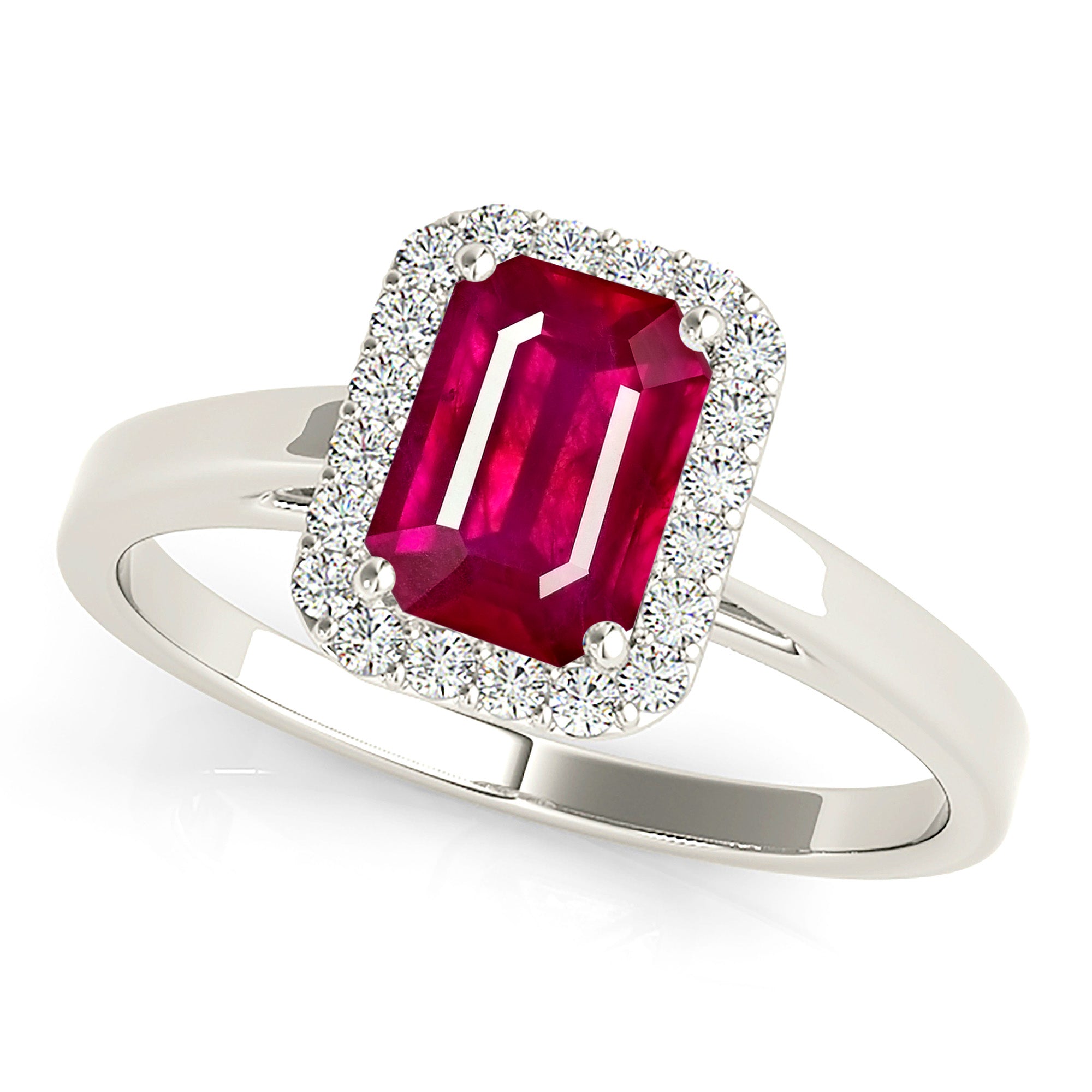 1.20 ct. Genuine Emerald Cut Ruby Ring with 0.20 ctw. Diamond Halo And Solid Gold Shank-in 14K/18K White, Yellow, Rose Gold and Platinum - Christmas Jewelry Gift -VIRABYANI