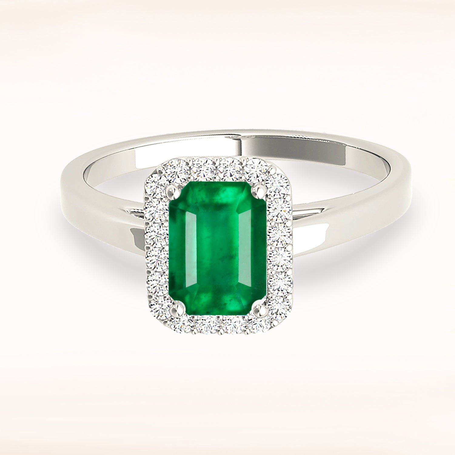 1.00 ct. Genuine Emerald Ring With 0.20 ctw. Diamond Halo and Solid Gold Band, Emerald Cut Emerald-VIRABYANI