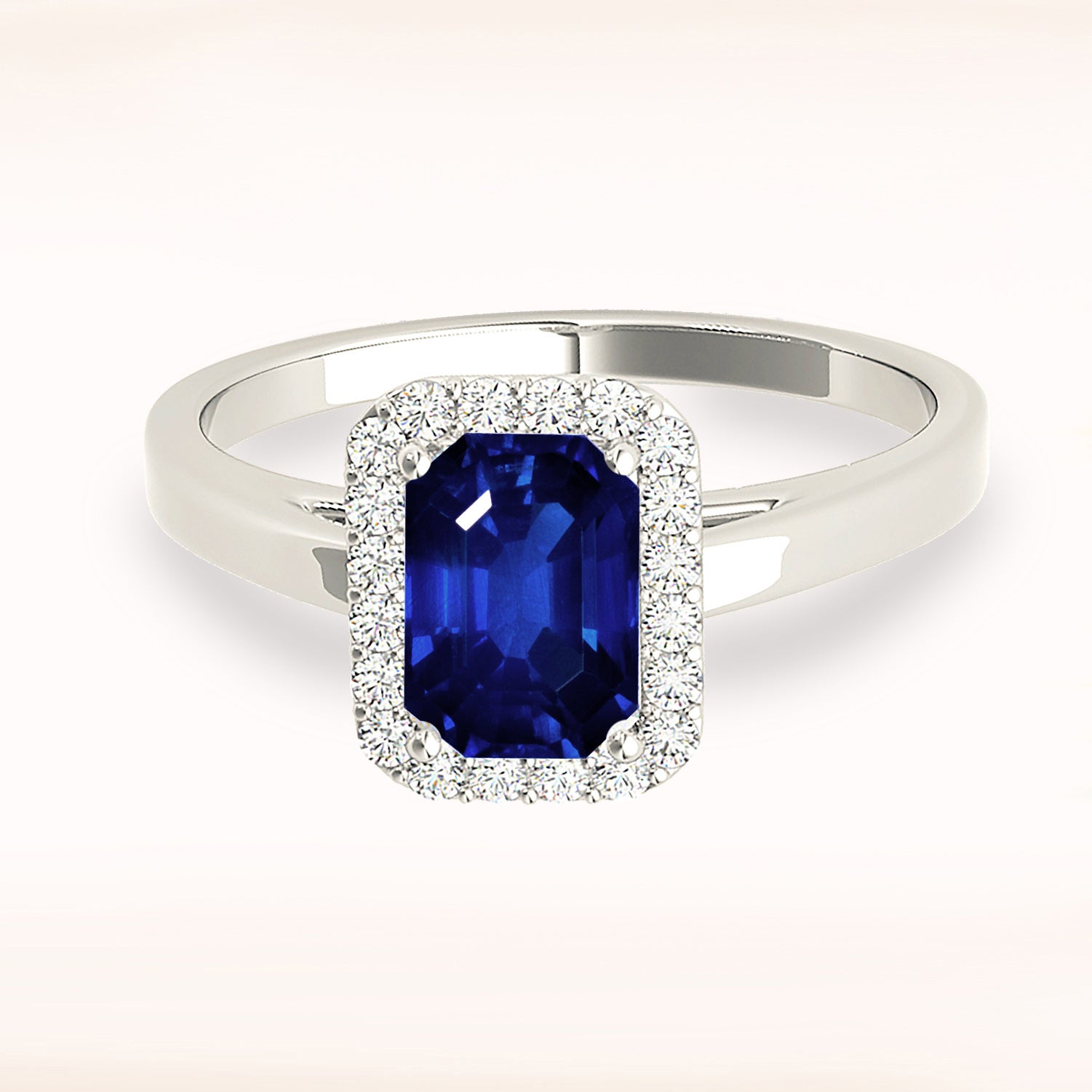 1.15 ct. Genuine Blue Emerald Cut Sapphire Ring With 0.20 ctw. Diamond Halo, Solid Gold Band | Natural Sapphire And Diamond Gemstone Ring-in 14K/18K White, Yellow, Rose Gold and Platinum - Christmas Jewelry Gift -VIRABYANI