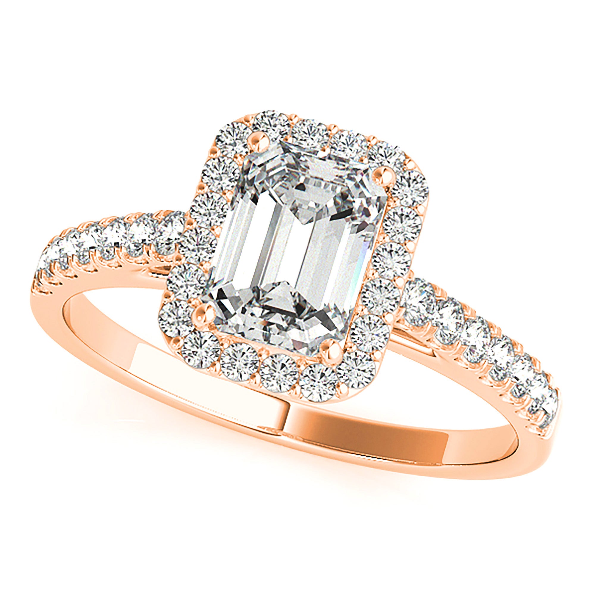 Halo Emerald Cut Diamond Engagement Ring-in 14K/18K White, Yellow, Rose Gold and Platinum - Christmas Jewelry Gift -VIRABYANI