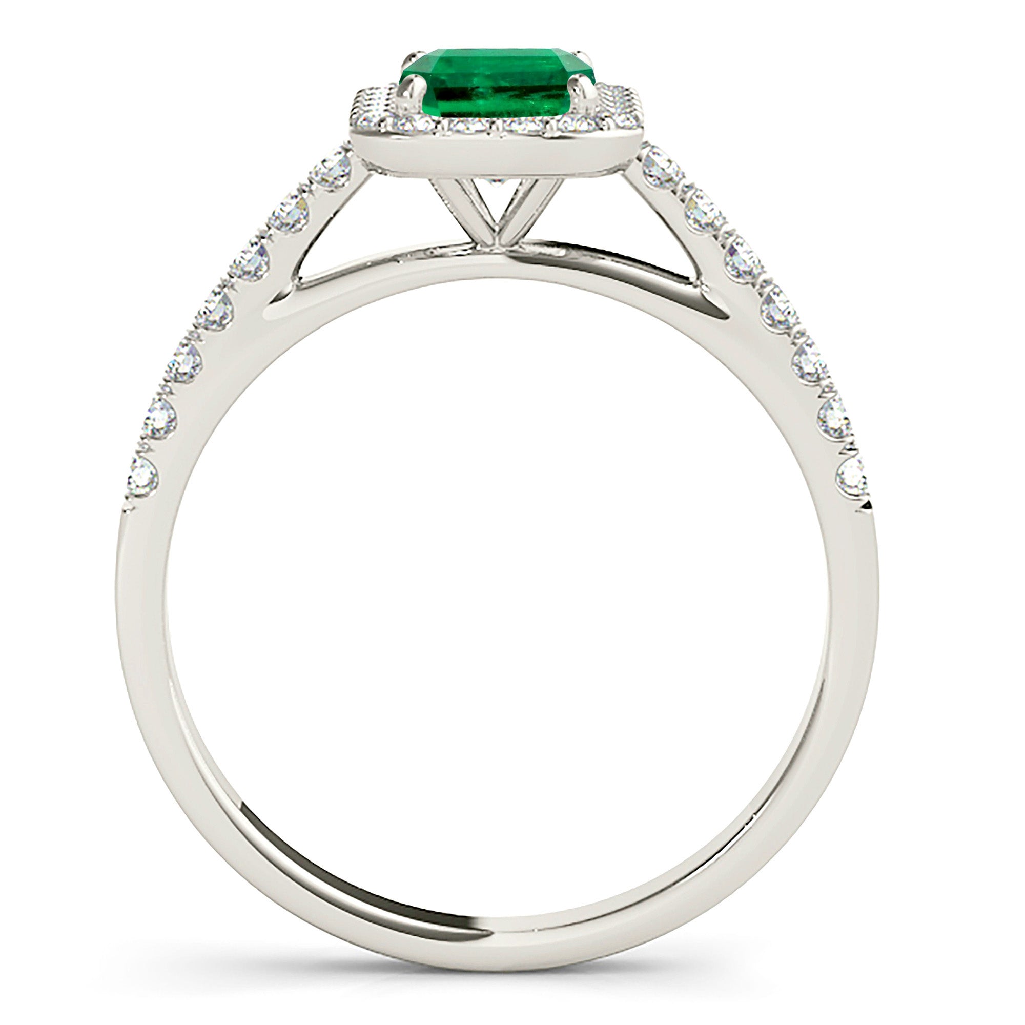 1.00 ct. Genuine Emerald Ring With 0.25 ctw. Diamond Halo and Diamond Delicate Shank-in 14K/18K White, Yellow, Rose Gold and Platinum - Christmas Jewelry Gift -VIRABYANI
