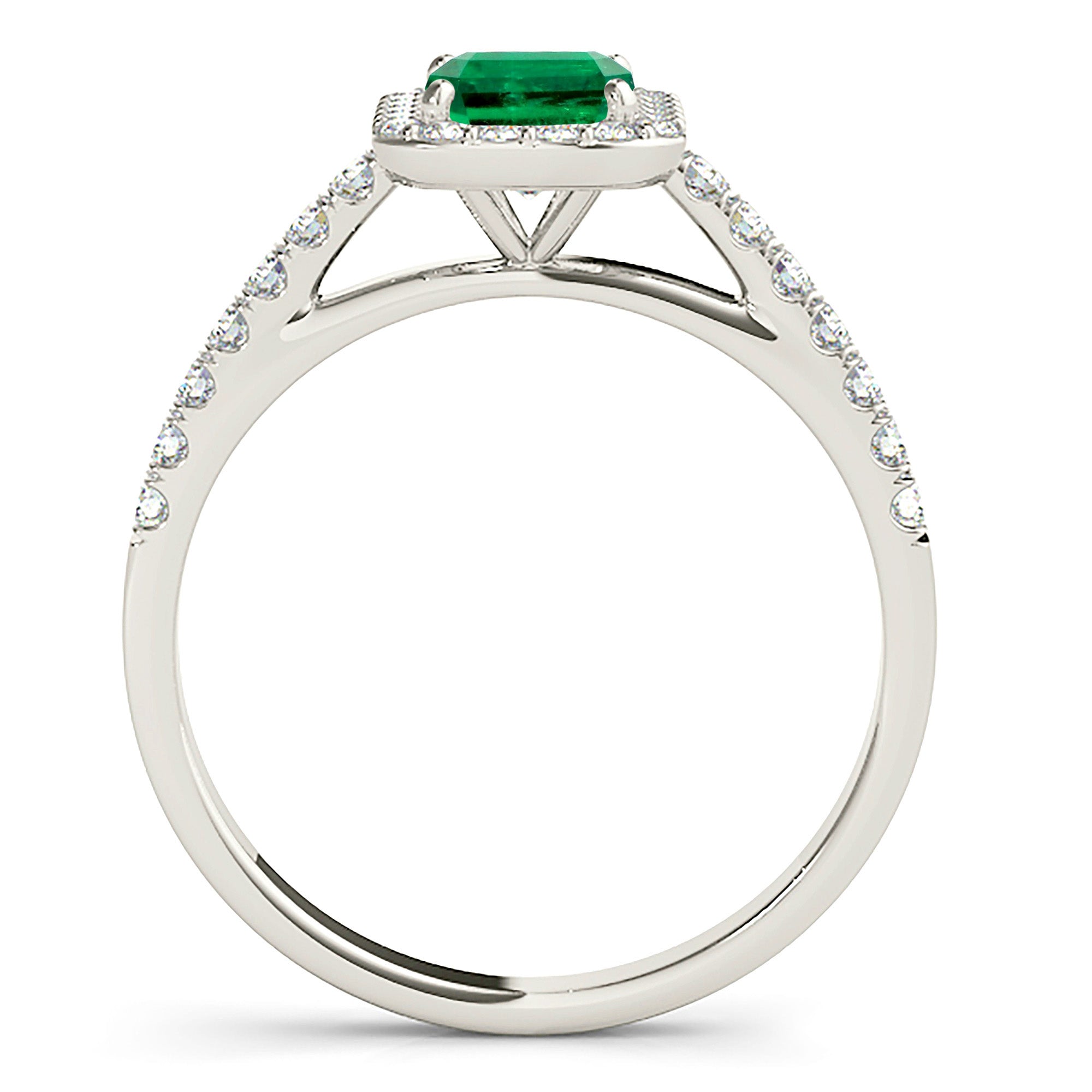 1.00 ct. Genuine Emerald Ring With 0.25 ctw. Diamond Halo and Diamond Delicate Shank-VIRABYANI
